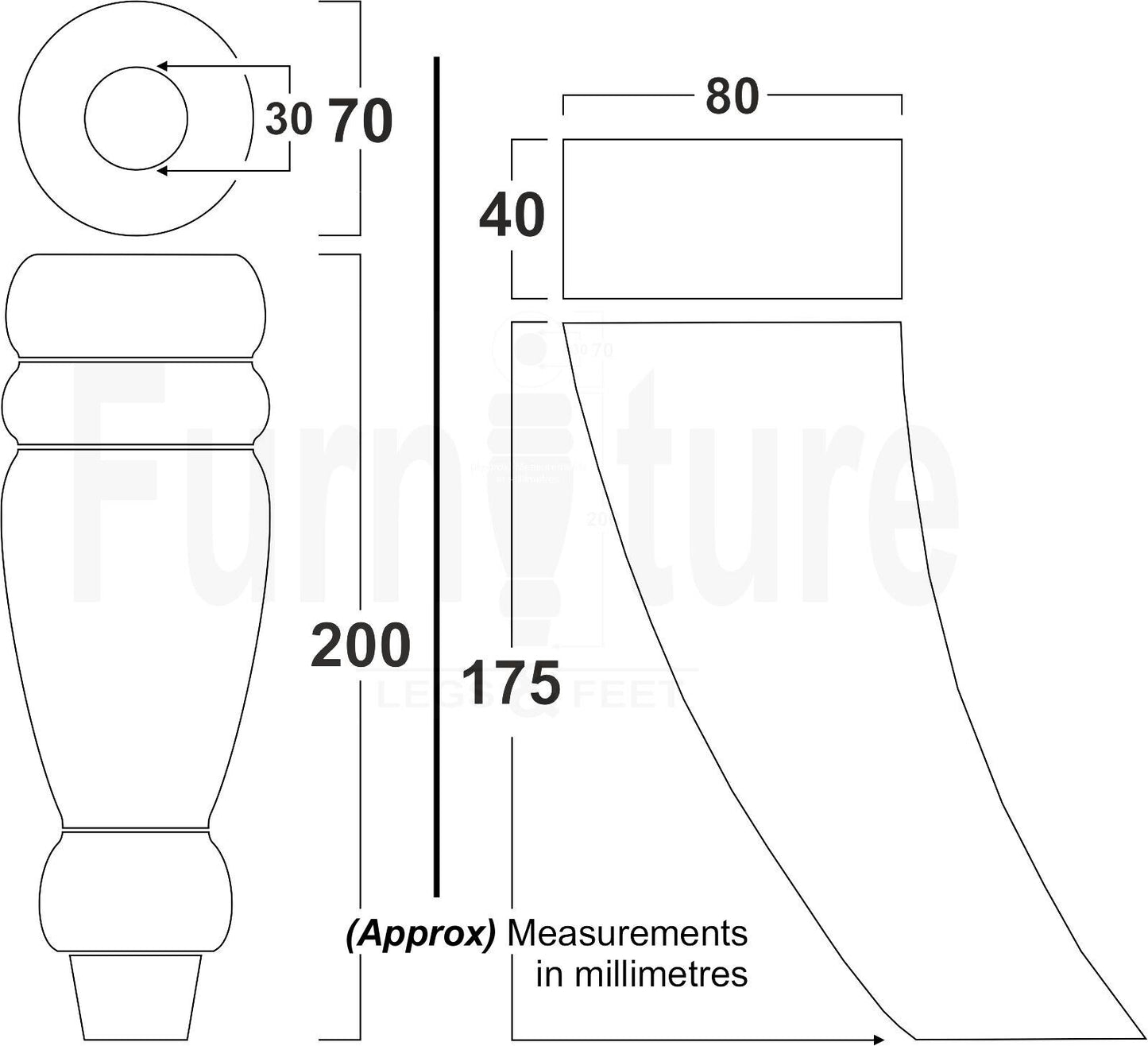 2 Turned Furniture Feet Replacement Sofa Legs 200mm & 2 Curved Back Legs 185mm for Chairs Sofa Settee Cabinets M8