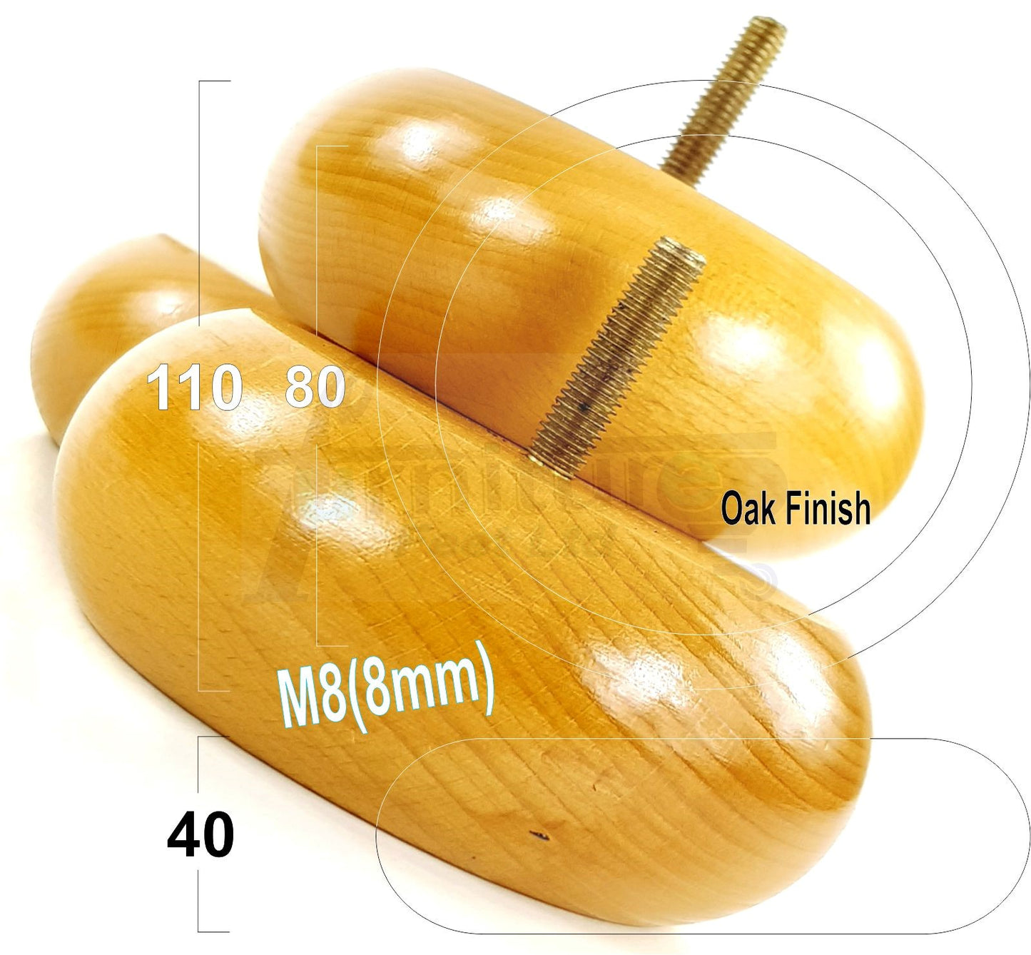 Set Of 4 Turned Wood Furniture Legs Chair Sofa Bed Replacement Bun Feet 40mm High