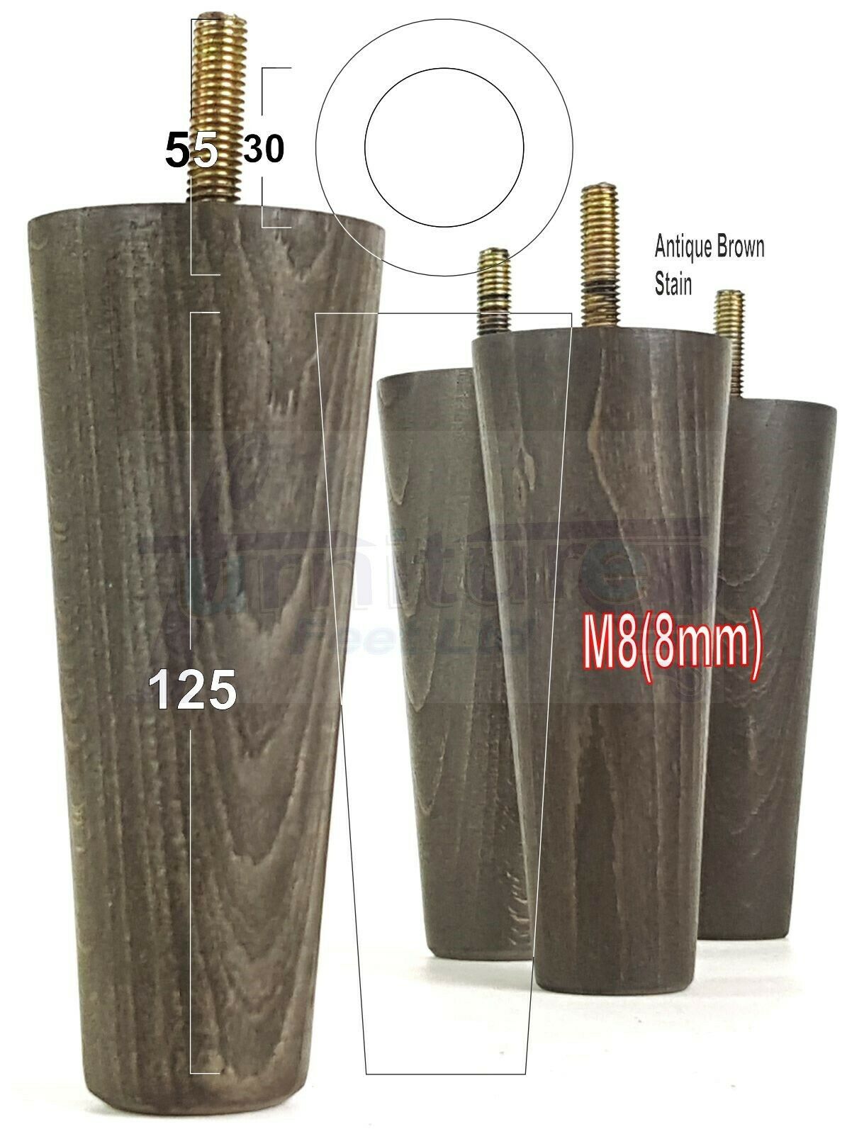 4 Solid Retro Wood Replacement Turned Furniture Chair Legs M8 Settee Sofa Feet 125mm High