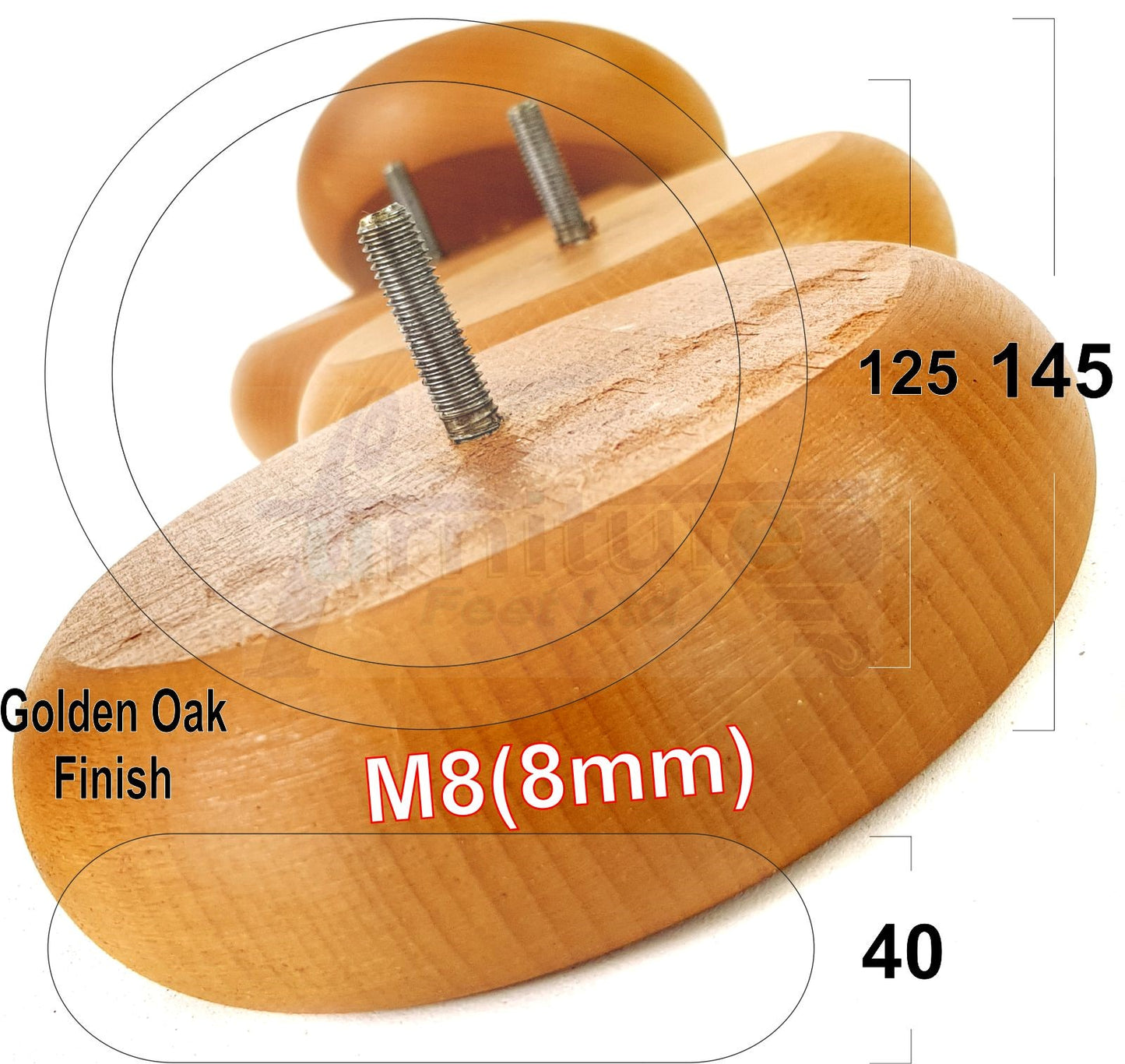 Set Of 4 Turned Wood Furniture Legs Chair Sofa Bed Replacement Bun Feet 40mm High