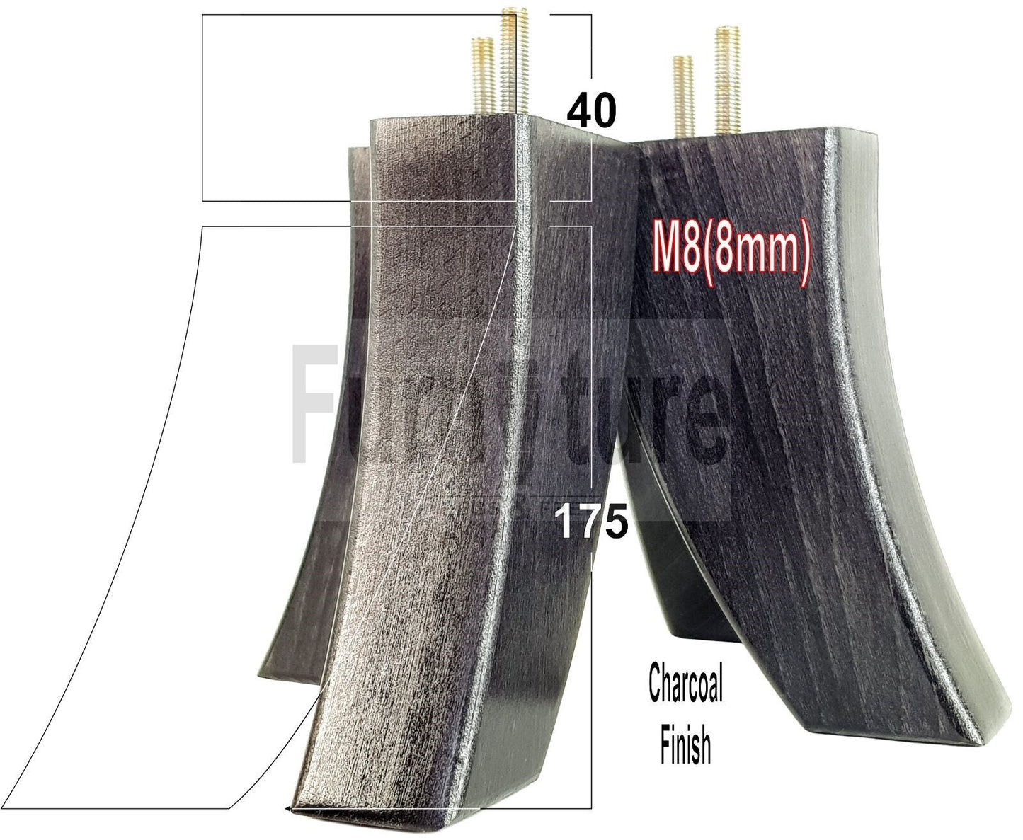 SET OF 4 WOODEN FURNITURE FEET 175mm HIGH REPLACEMENT SOFA LEGS 8mm Thread