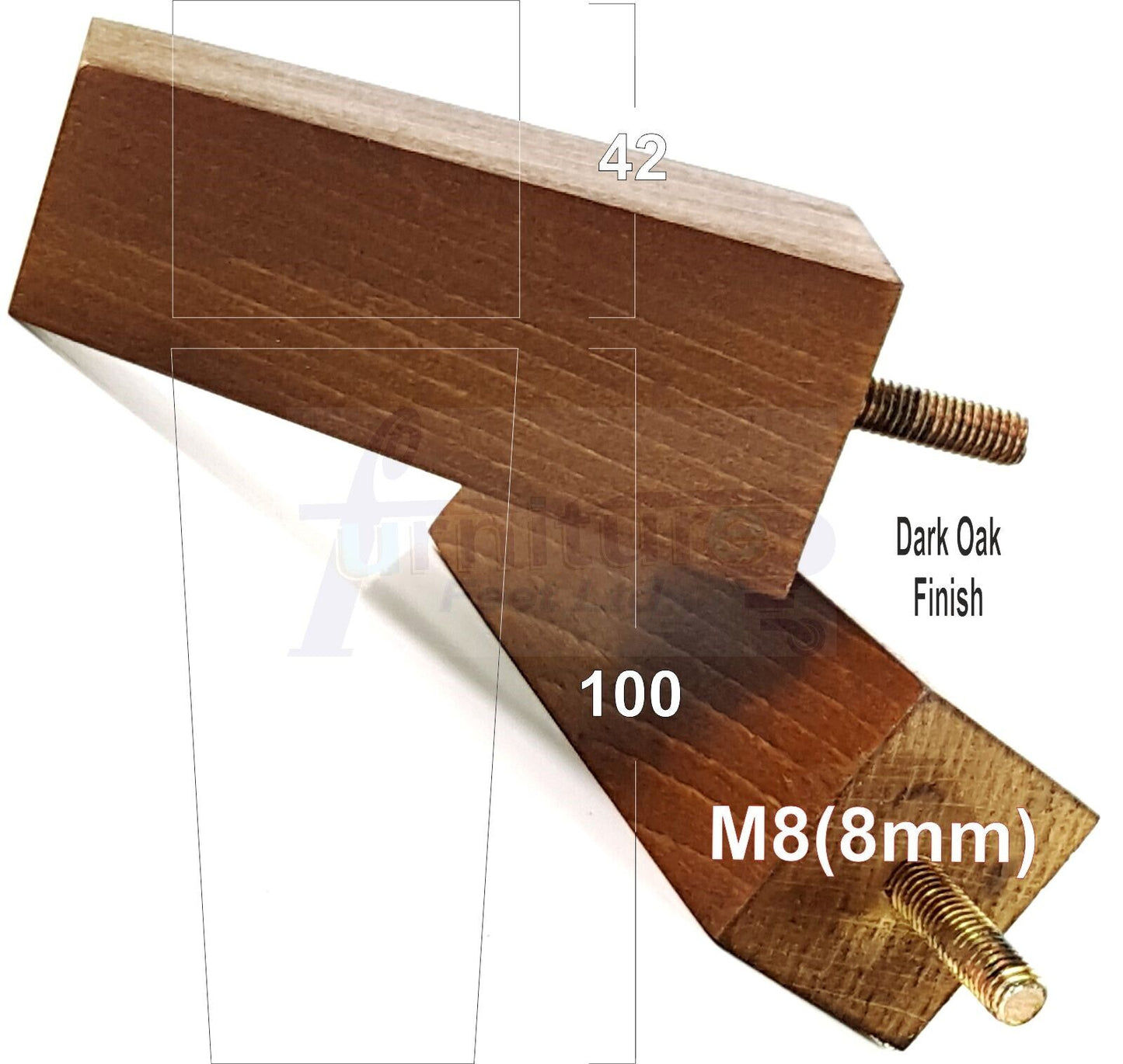 4x Solid Wood Block Furniture Legs Replacement Square Feet 100mm High M8(8mm)
