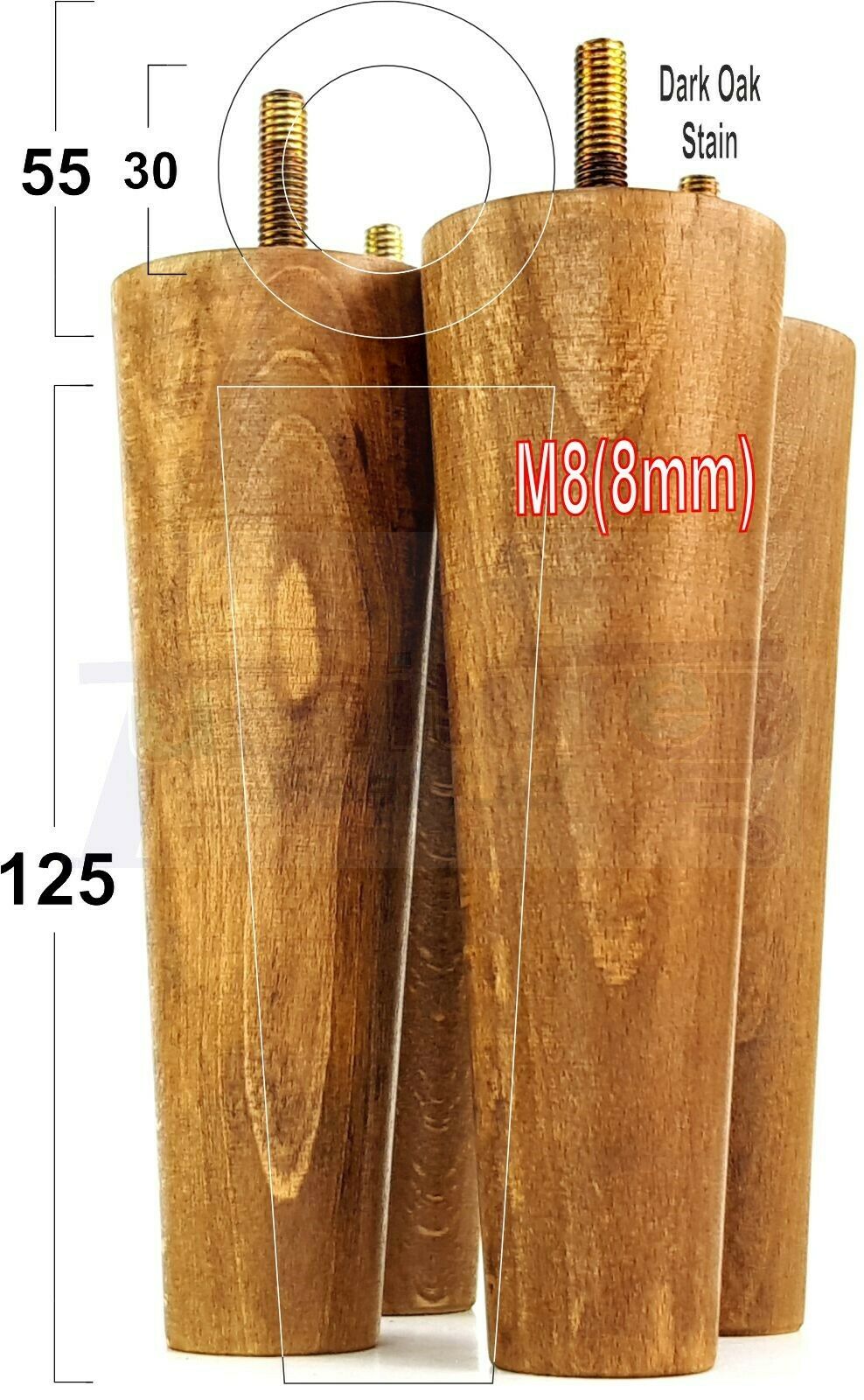 4 Solid Retro Wood Replacement Turned Furniture Chair Legs M8 Settee Sofa Feet 125mm High