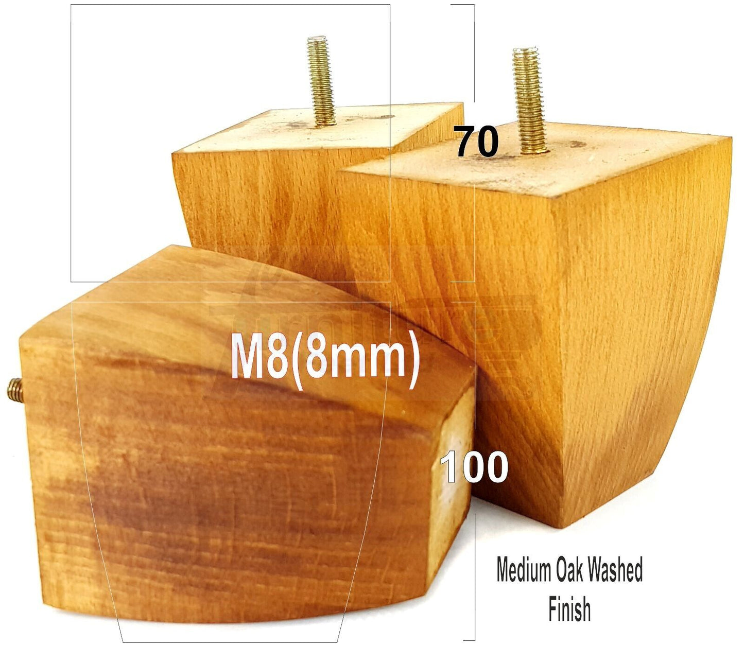 Set Of 4 Solid Wood Square Block Furniture Feet Replacement Legs 100mm High M8(8mm)