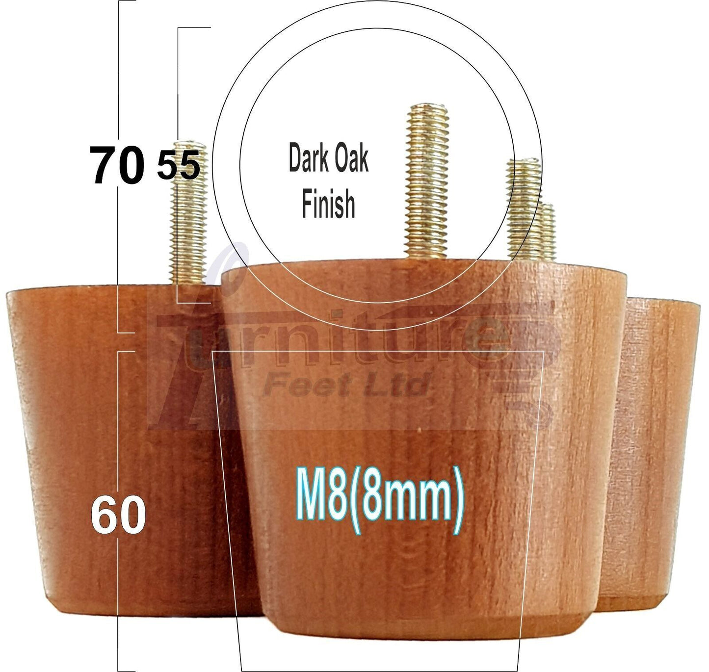 4 Replacement Bun Feet 60mm High Solid Wood Turned Furniture Legs M8 Multiple Colours Chairs Stools Sofa's Beds Settee & Cabinets 2.3 inches