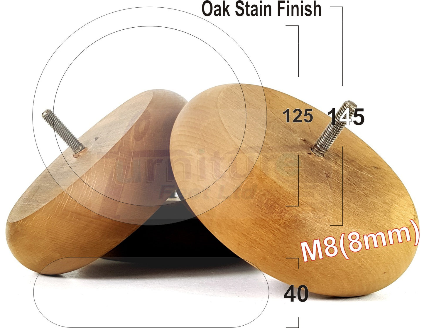 Set Of 4 Turned Wood Furniture Legs Chair Sofa Bed Replacement Bun Feet 40mm High