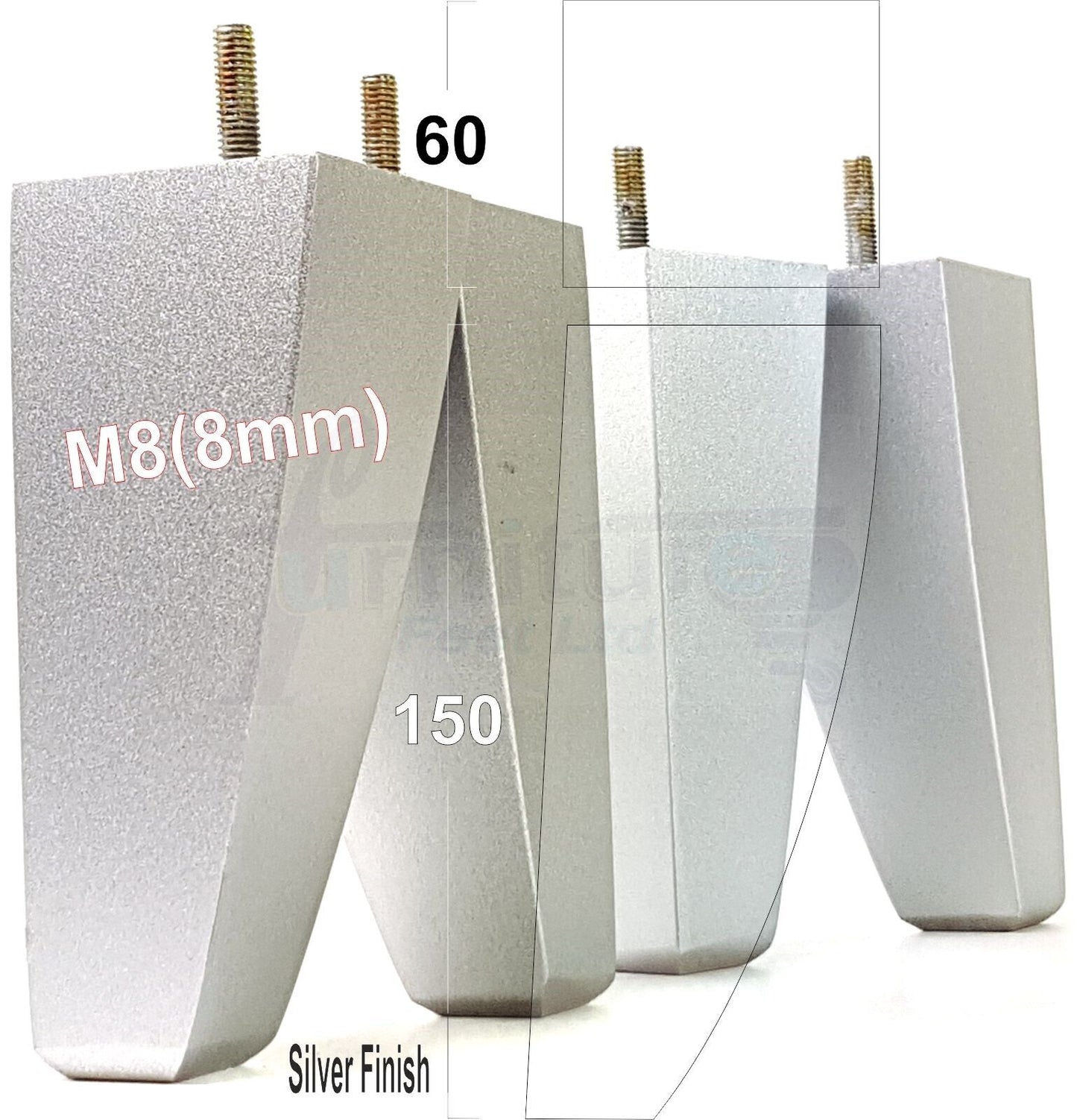 4x Tapered Square Furniture Legs Sofa Feet M8 for Chairs, Settees 150mm High