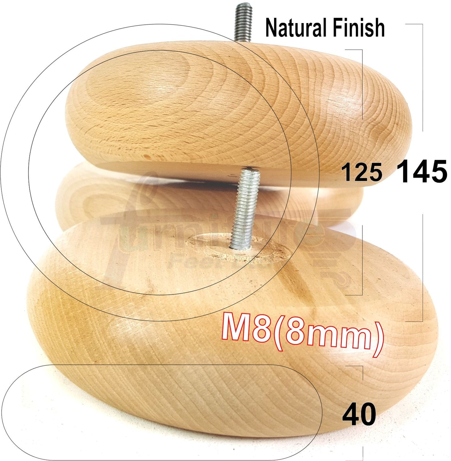 Set Of 4 Turned Wood Furniture Legs Chair Sofa Bed Replacement Bun Feet 40mm High