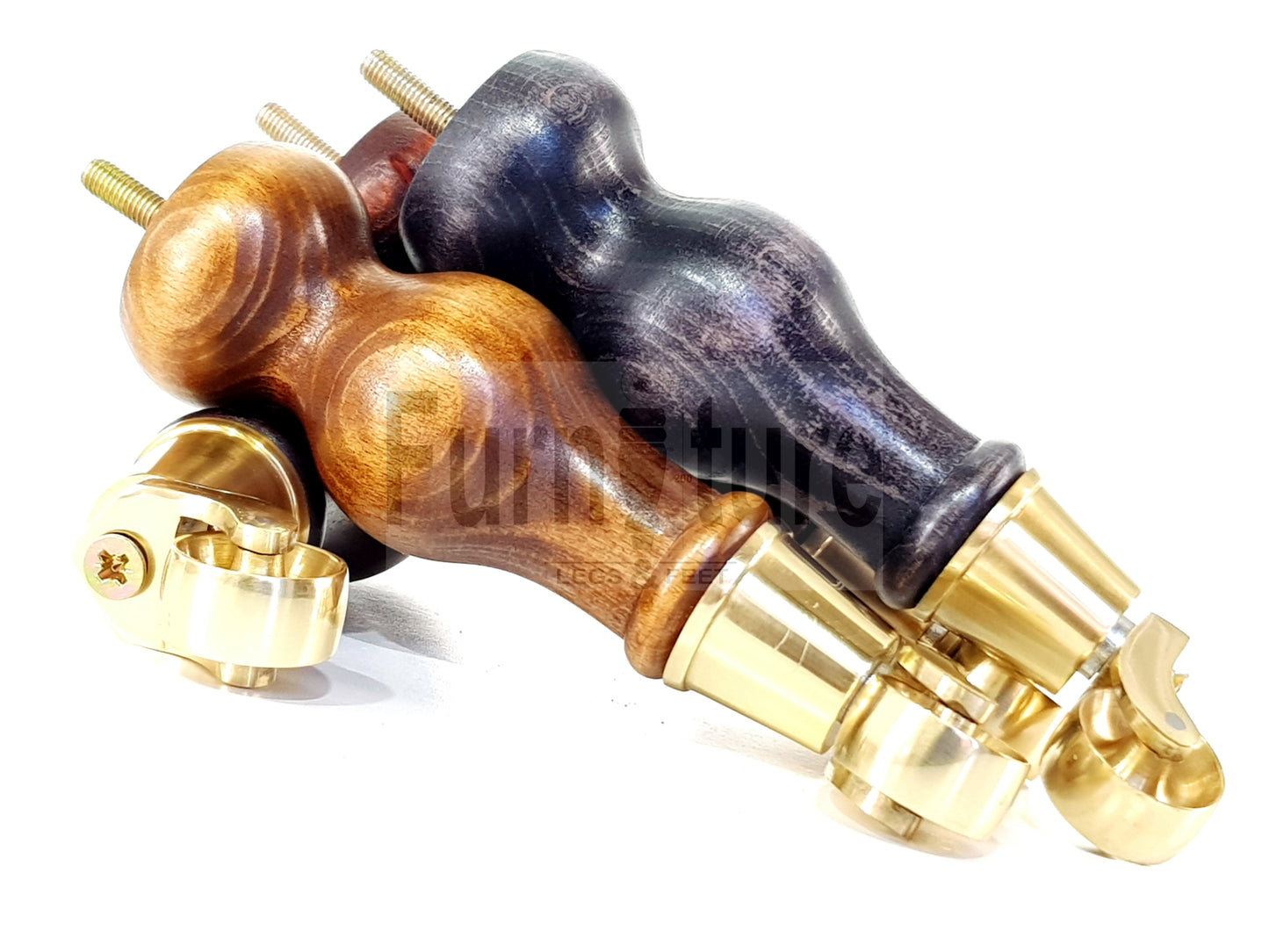 4x Turned Wood Furniture Brass Castor Legs Sofa, Chair Replacement Feet 195mm