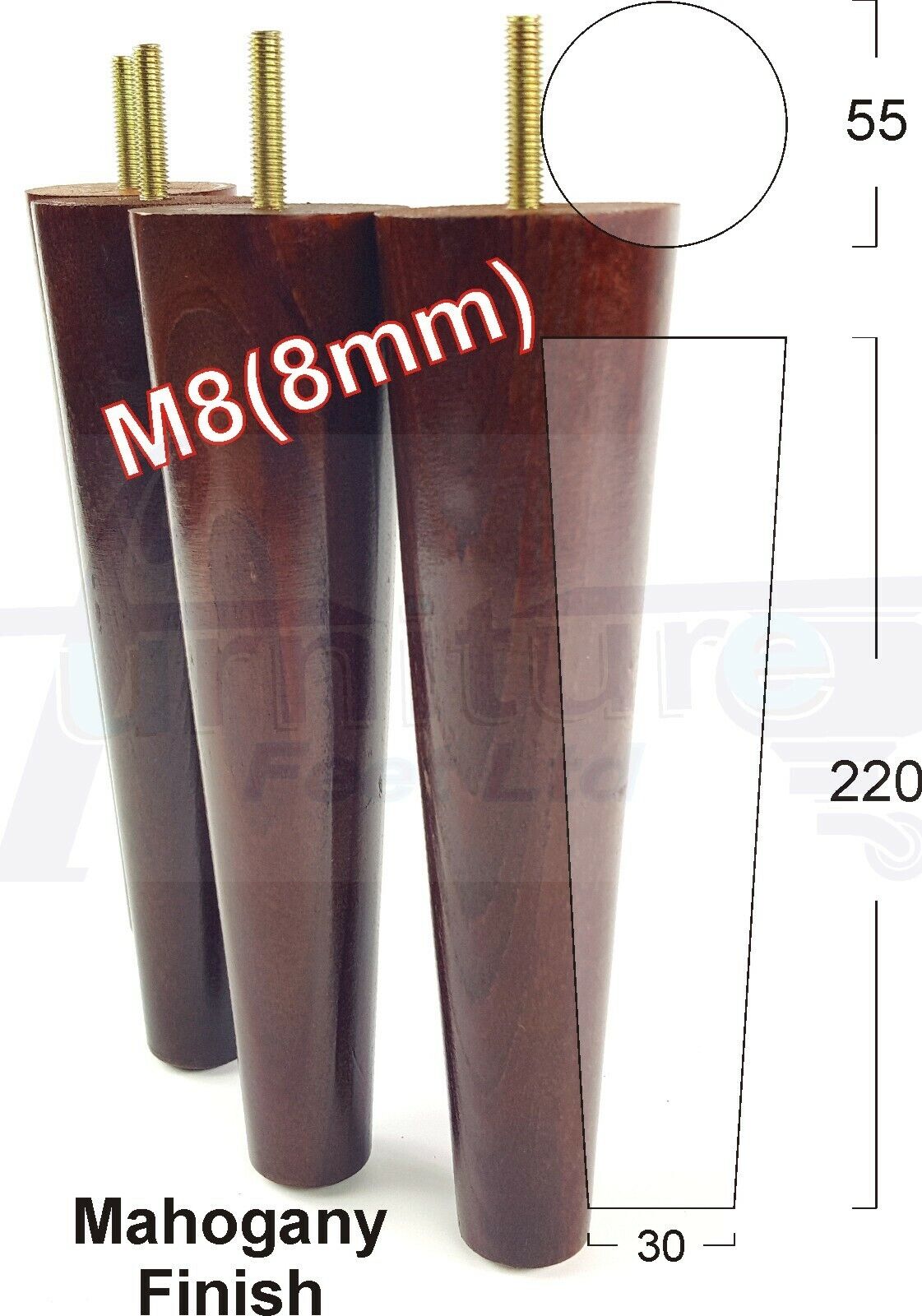 4 Retro Wood Replacement Furniture Chair Legs M8 Footstool Settee Sofa Feet 220mm High
