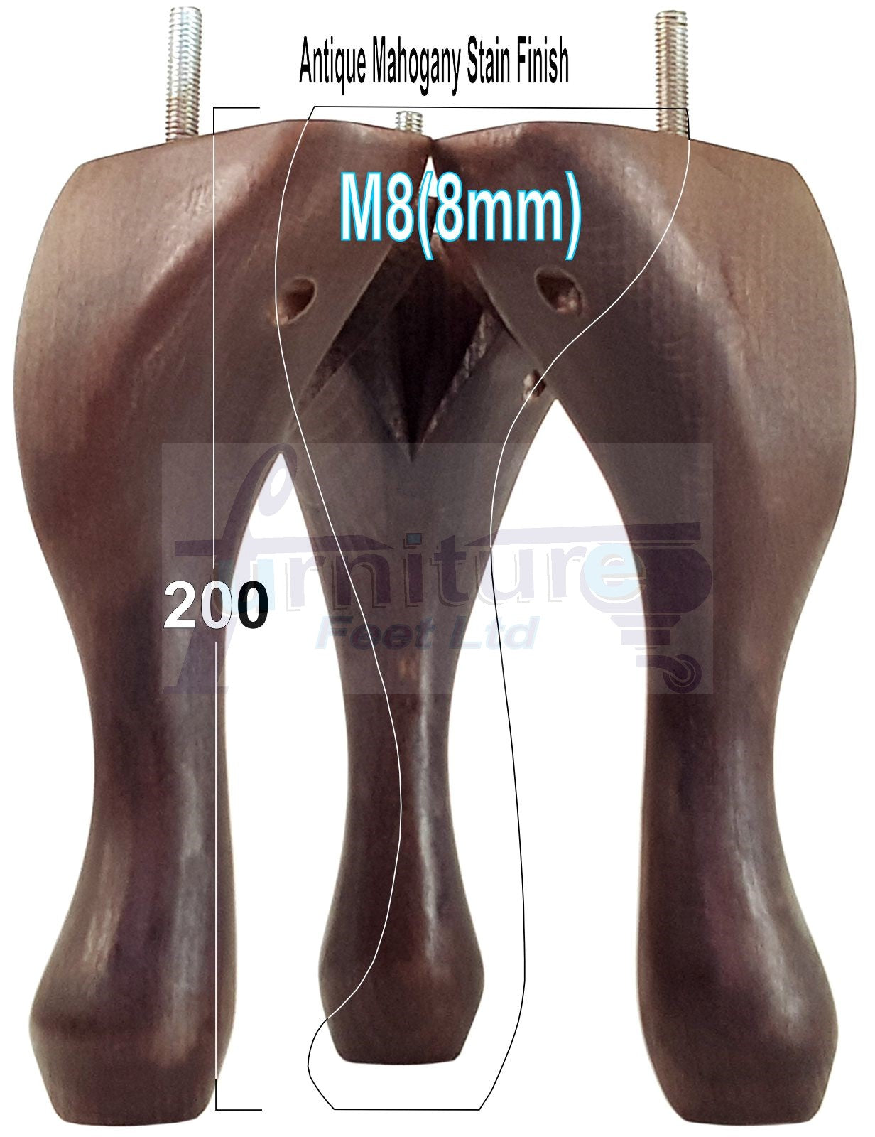 4 Solid Wood Furniture Feet 200mm High Vintage Queen Anne Replacement Legs M8 8 Inches