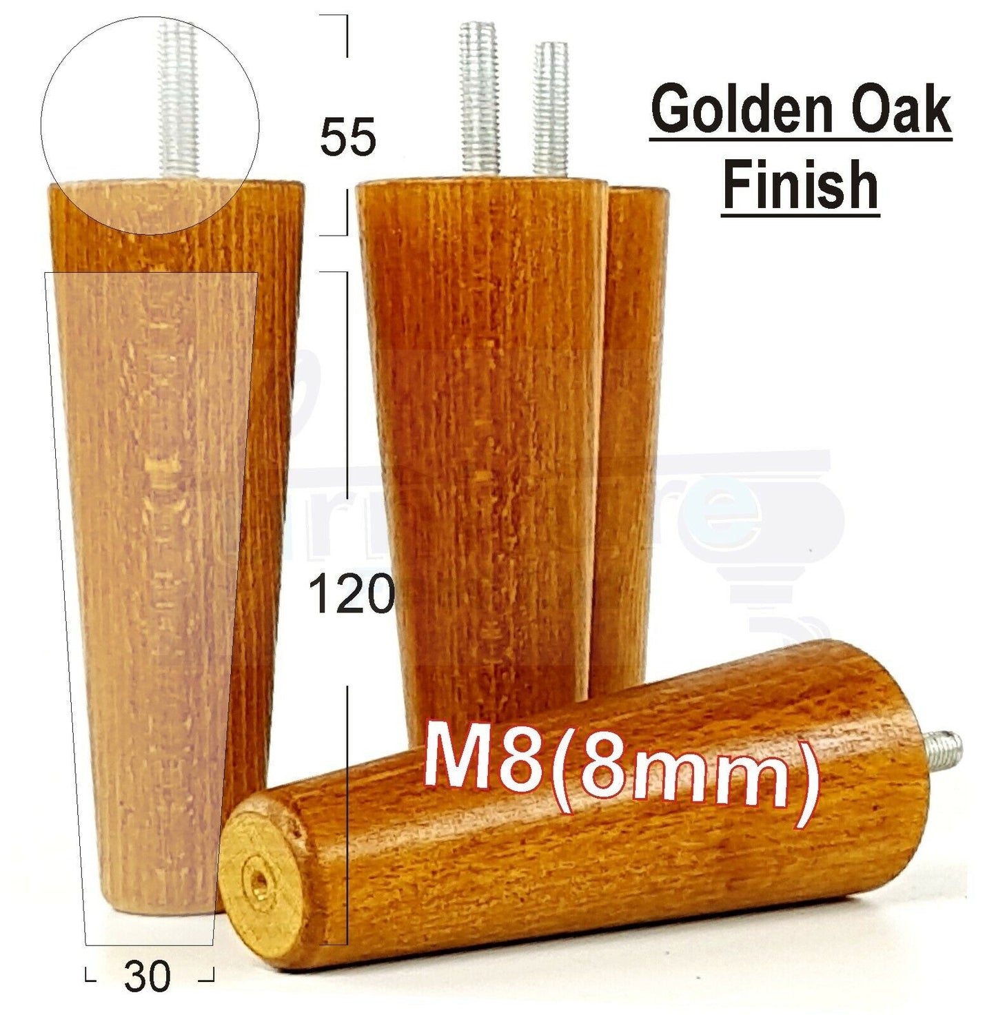 4 Wood Replacement Furniture Chair Legs M8 Footstool Settee Sofa Feet 120mm High