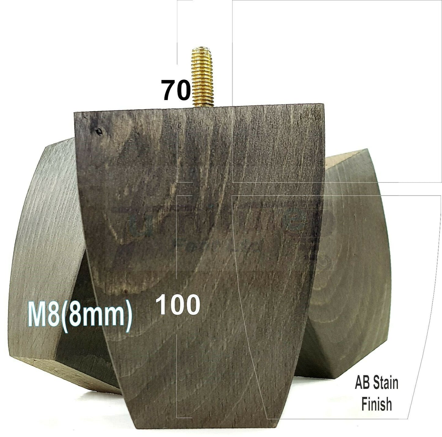 Set Of 4 Solid Wood Square Block Furniture Feet Replacement Legs 100mm High M8(8mm)