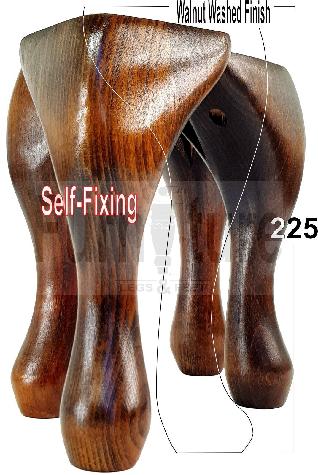 4 Wooden Traditional Queen Anne Furniture Legs 225mm Sofa Chair Beds (Self-Fix)