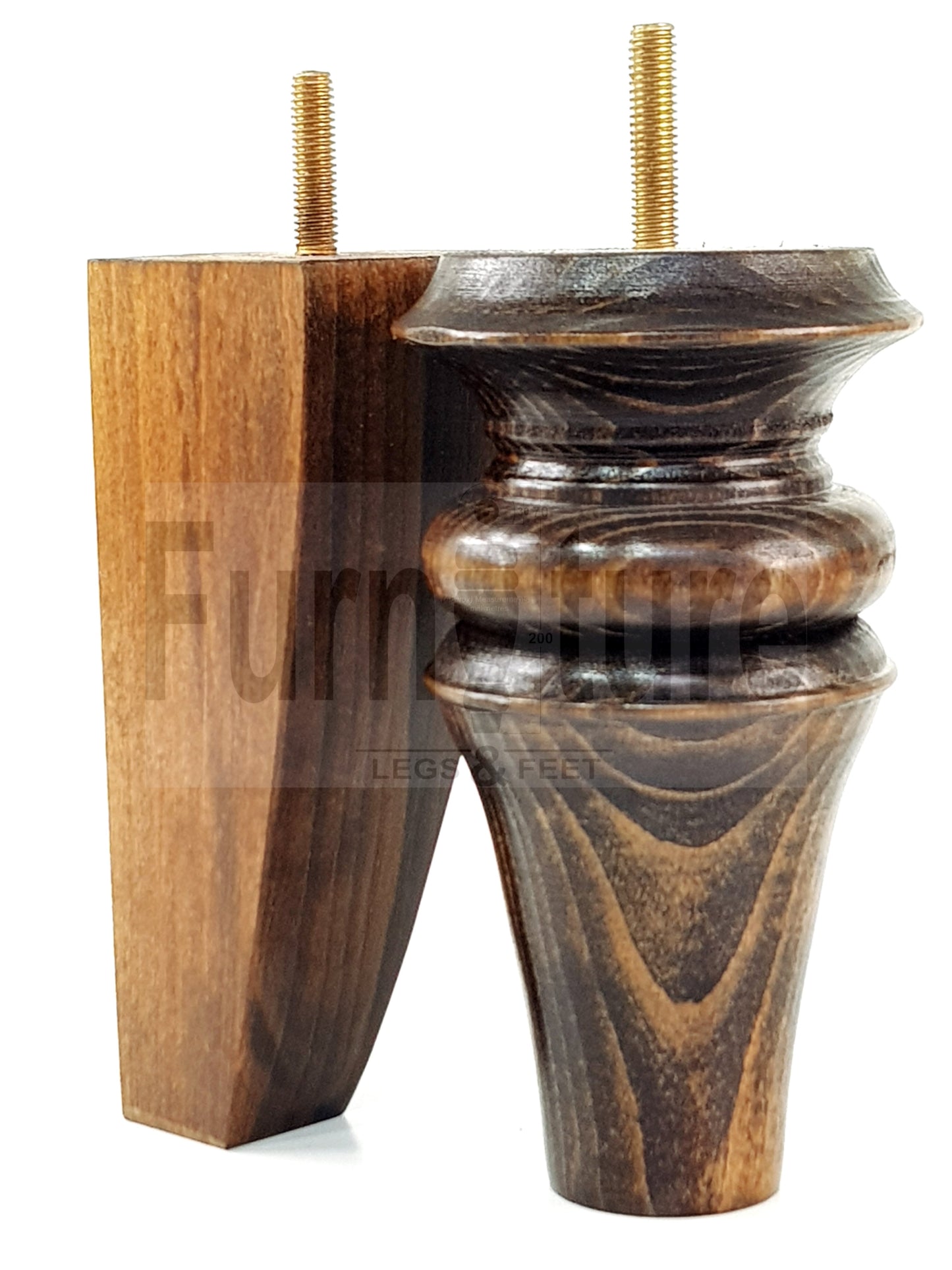 2x Turned & 2x Curved Back Wooden Feet Replacement Furniture Legs 150mm M8(8mm)