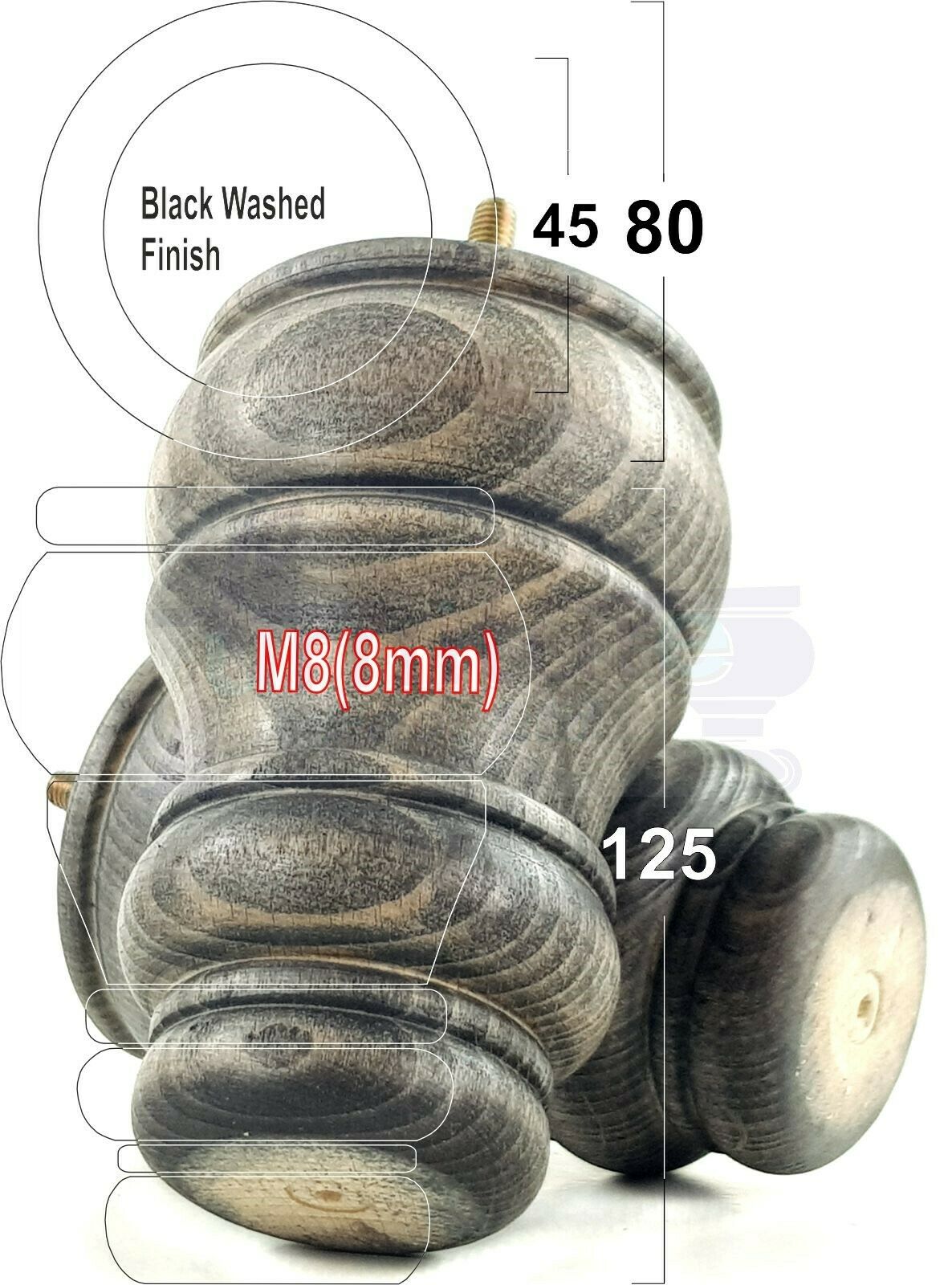 4 Turned Wood Furniture Chair Legs M8 Replacement Sofa Settee Feet 125mm High