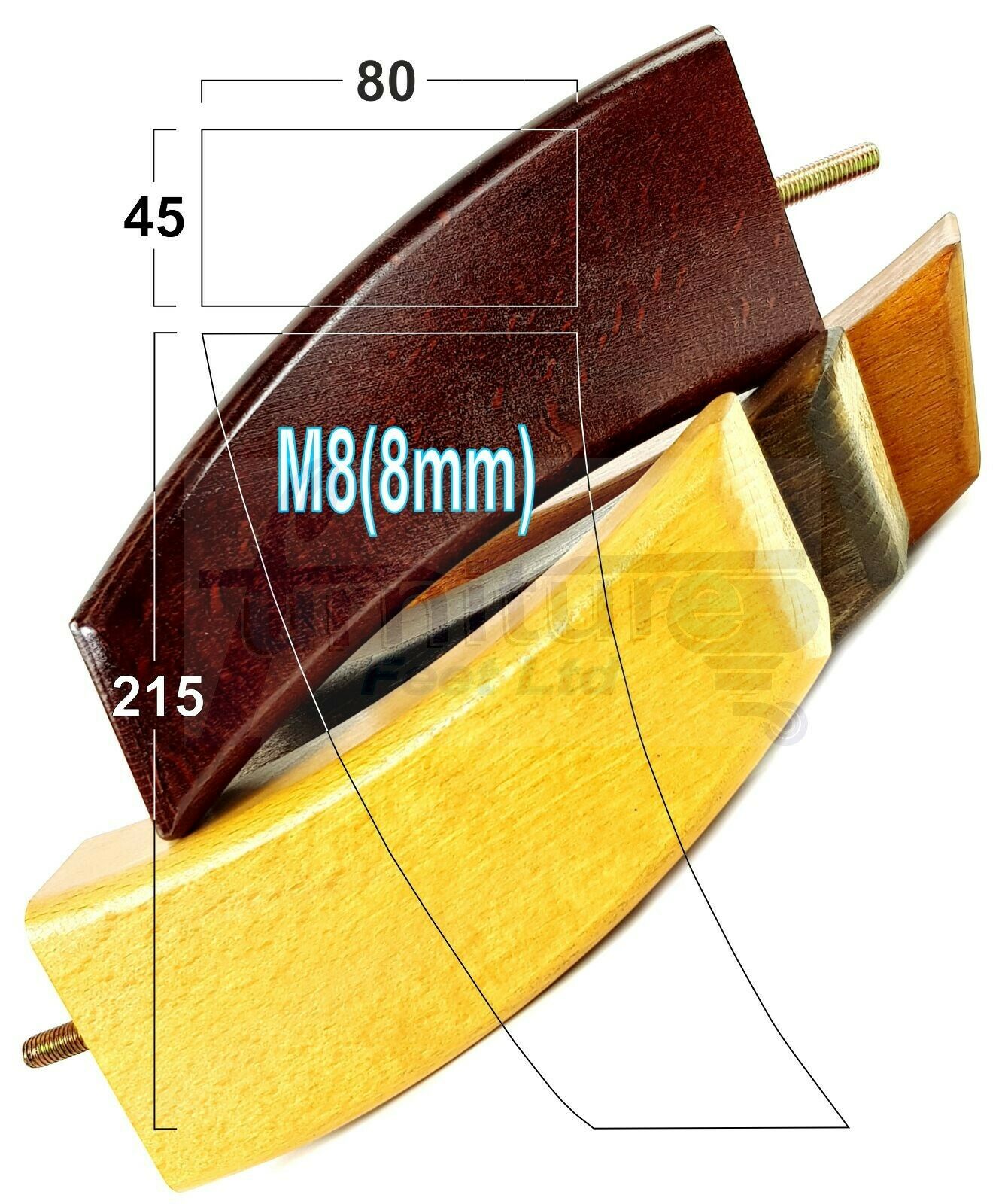 SET OF 4 WOODEN FURNITURE FEET 215mm HIGH REPLACEMENT SOFA LEGS 8mm Thread