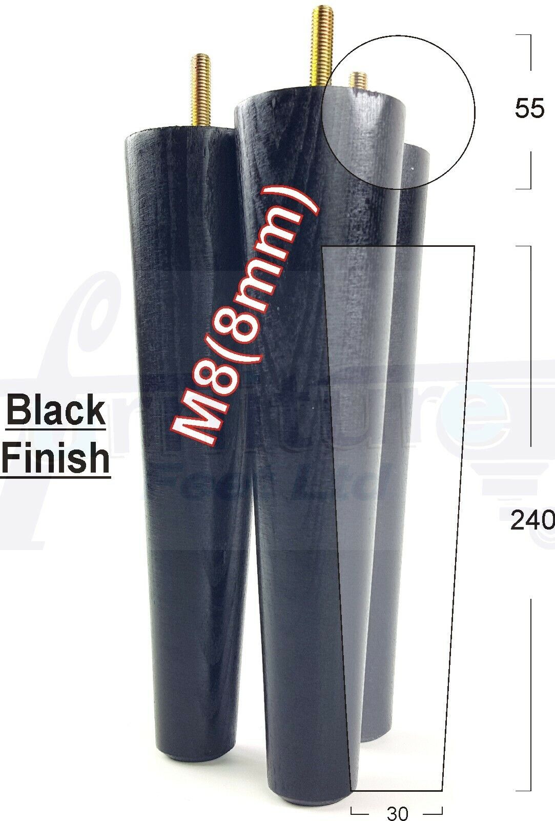4 Retro Wood Replacement Furniture Chair Legs M8 Footstool Settee Sofa Feet 240mm High