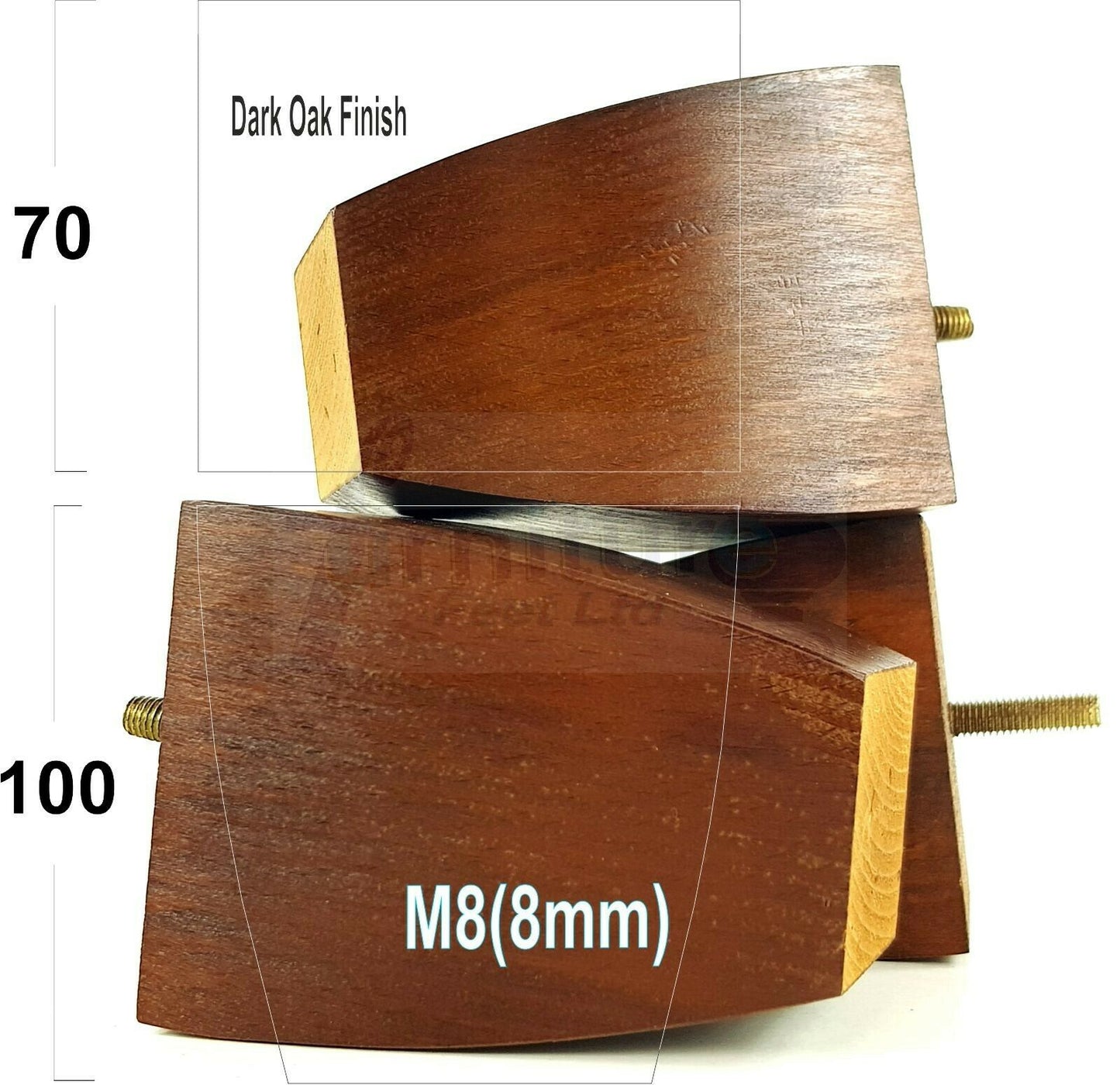 Set Of 4 Solid Wood Square Block Furniture Feet Replacement Legs 100mm High M8(8mm)