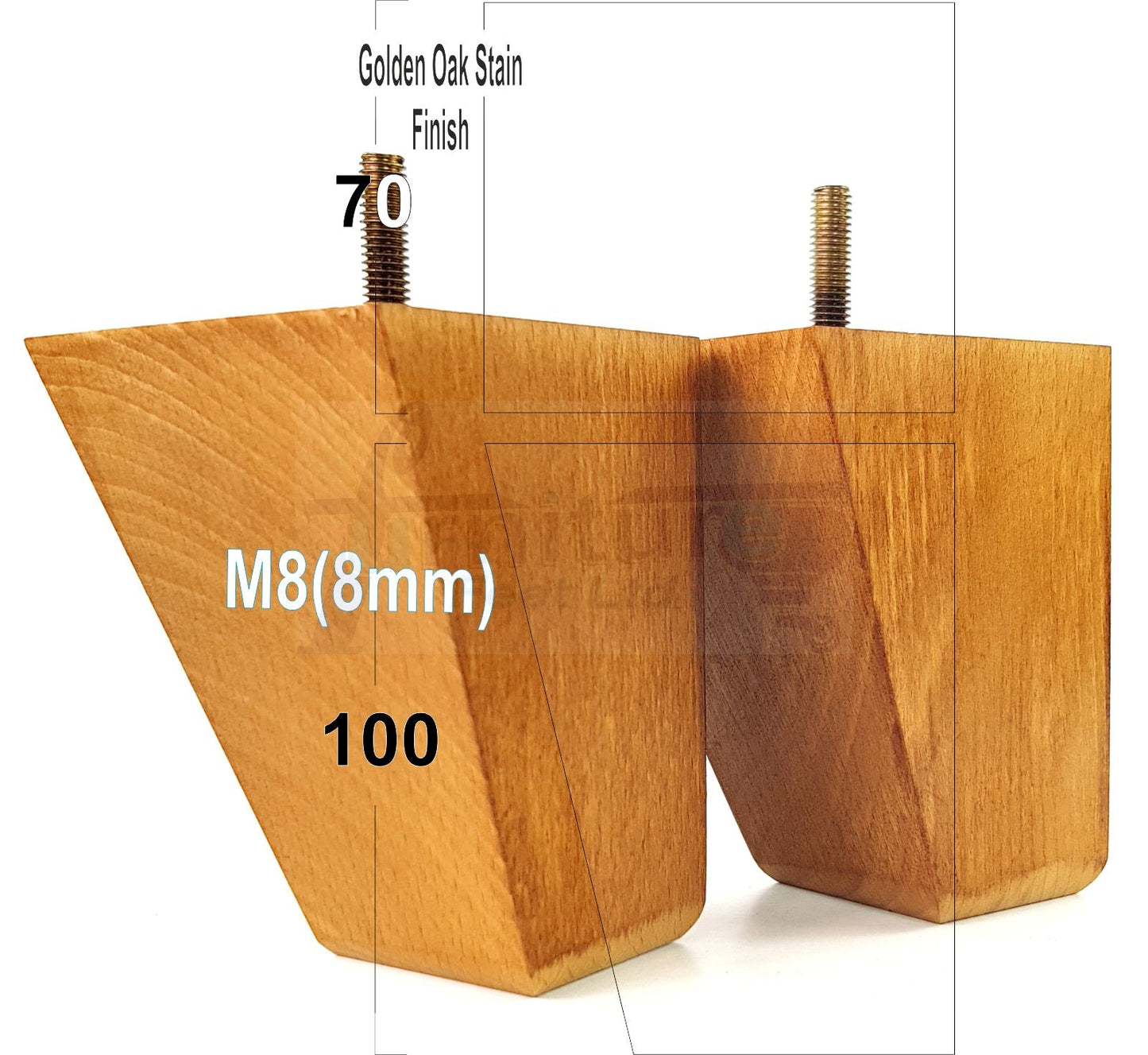 4x Angled Block Wood Sofa Legs 100mm High Replacement Furniture Feet Chairs Cabinets M8(8mm)