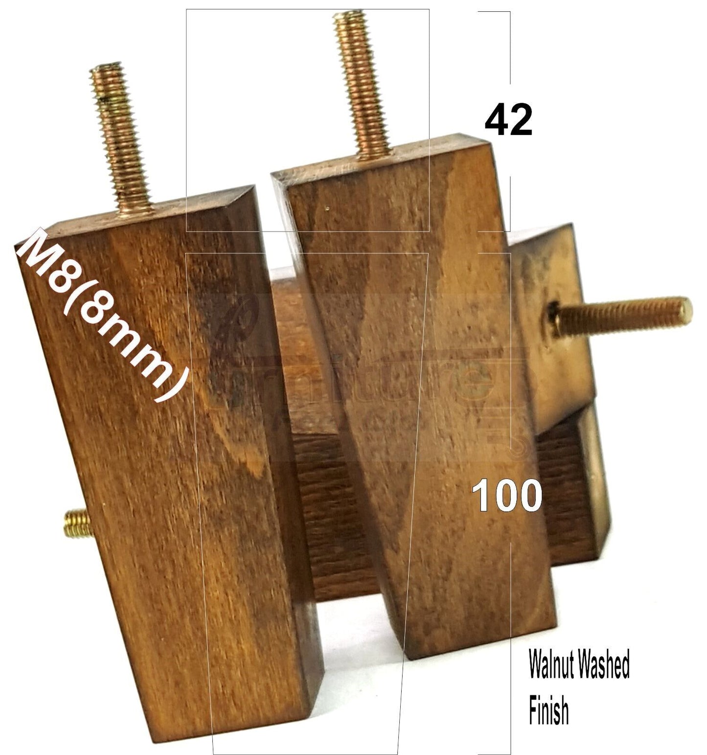 4x Solid Wood Block Furniture Legs Replacement Square Feet 100mm High M8(8mm)