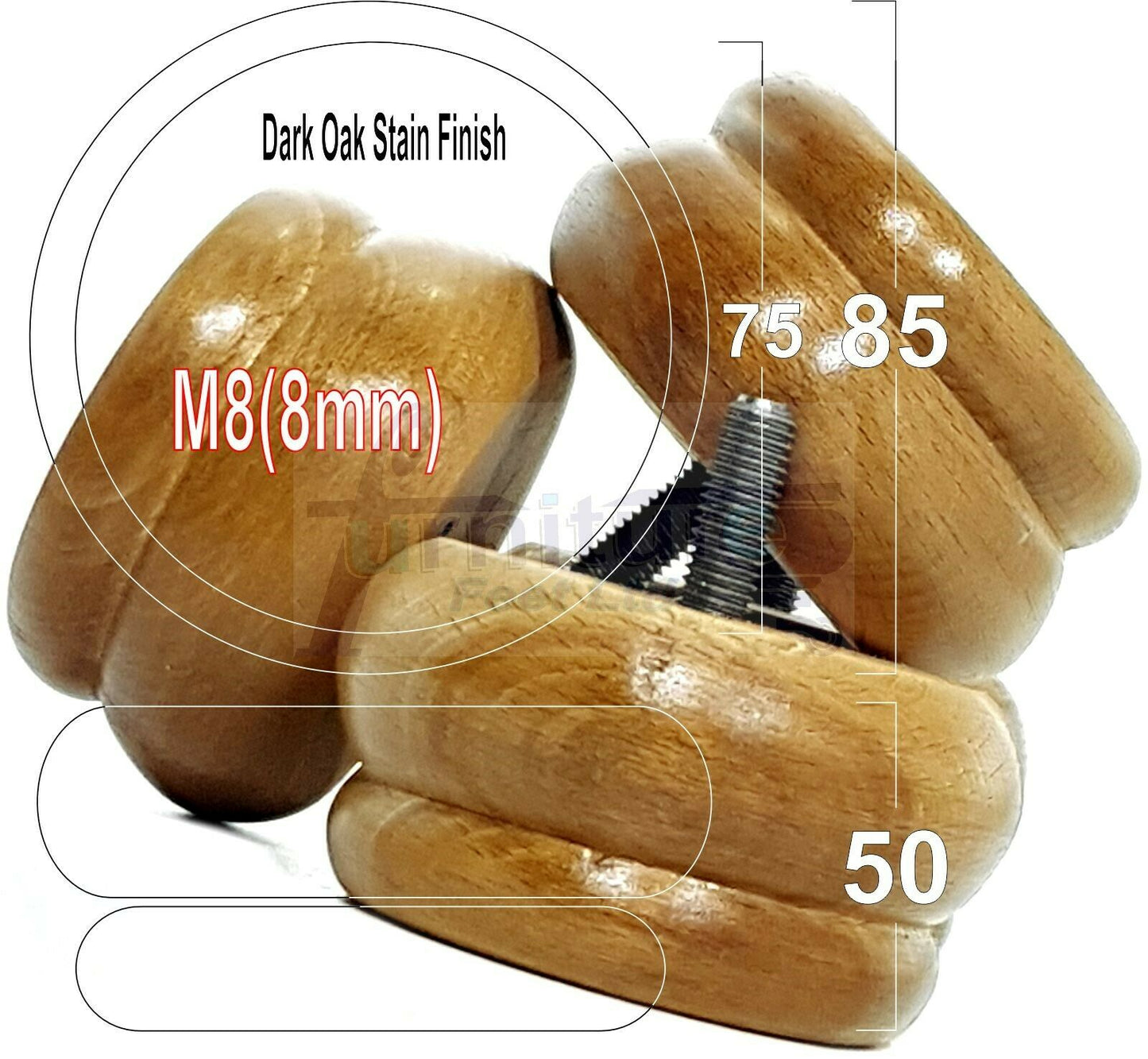 4 Turned Wood Furniture Legs Chair Sofa Bed M8 Replacement Bun Feet 50mm High