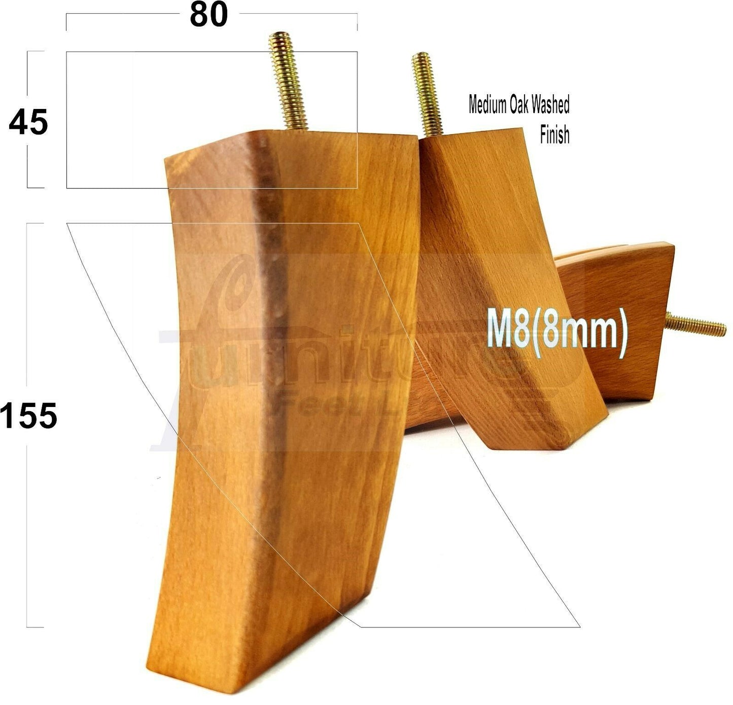SET OF 4 WOODEN FURNITURE FEET 155mm HIGH REPLACEMENT SOFA LEGS 8mm Thread