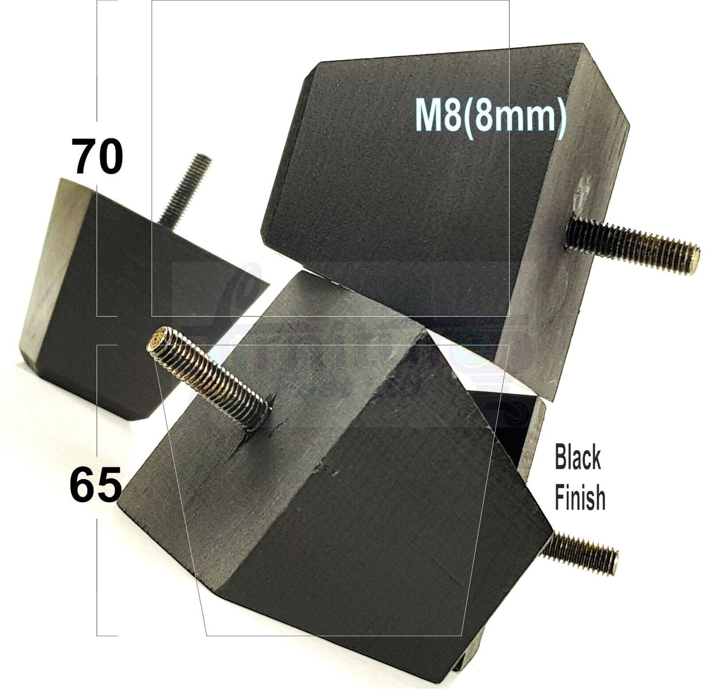 Set Of 4 Solid Wood Square Block Furniture Feet Replacement Legs 65mm High M8(8mm)