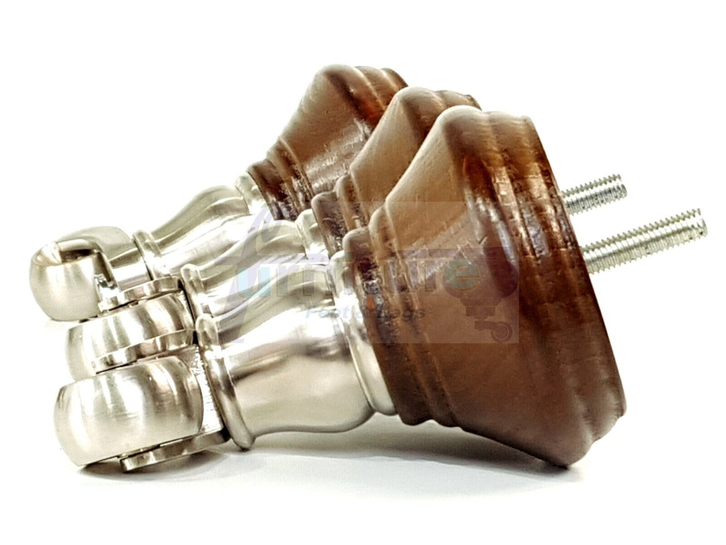 4x Antique Brown Wooden Furniture Sofa Legs M8 With Castors Replacment Chair Settee Feet 115mm - 125mm High