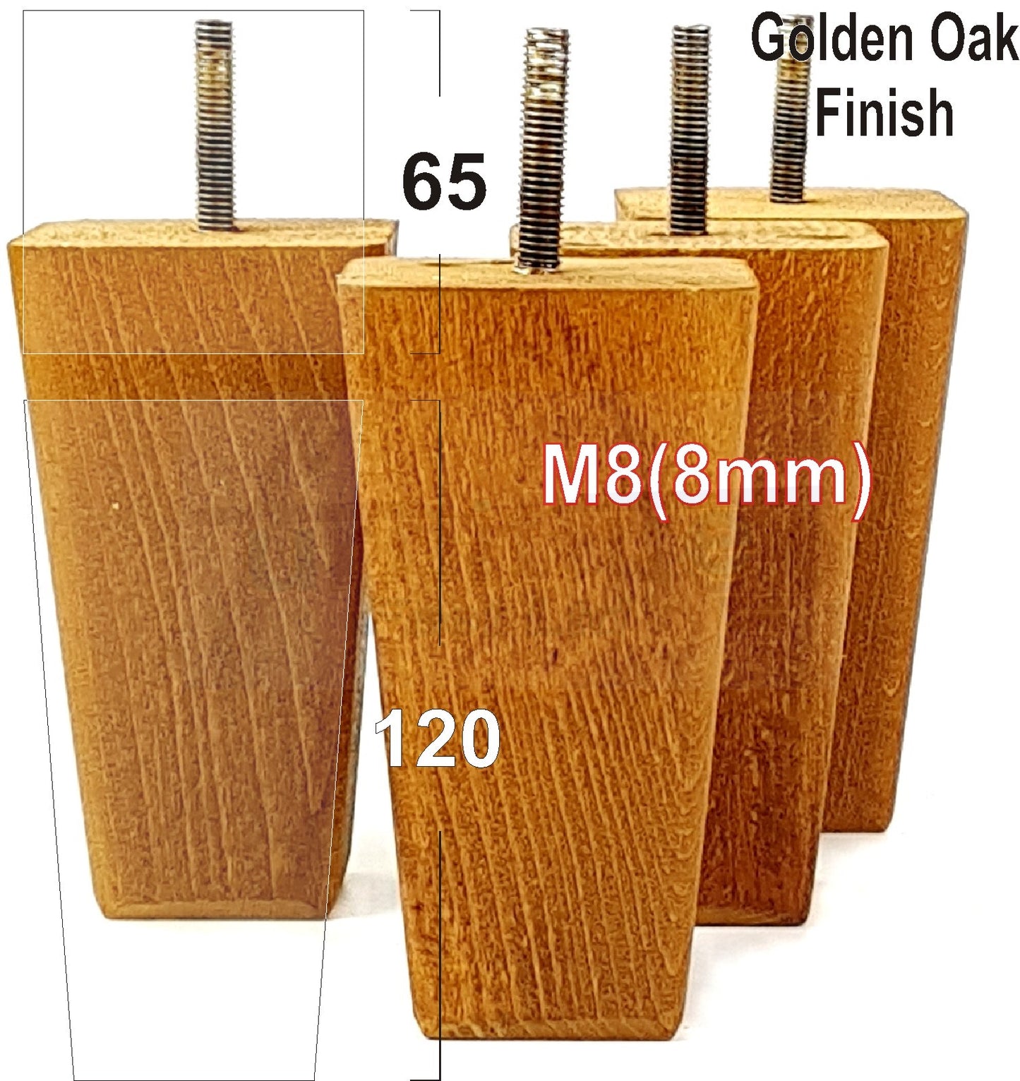 4x Wooden Furniture Legs 120mm High Replacement Square Tapered Feet 8mm