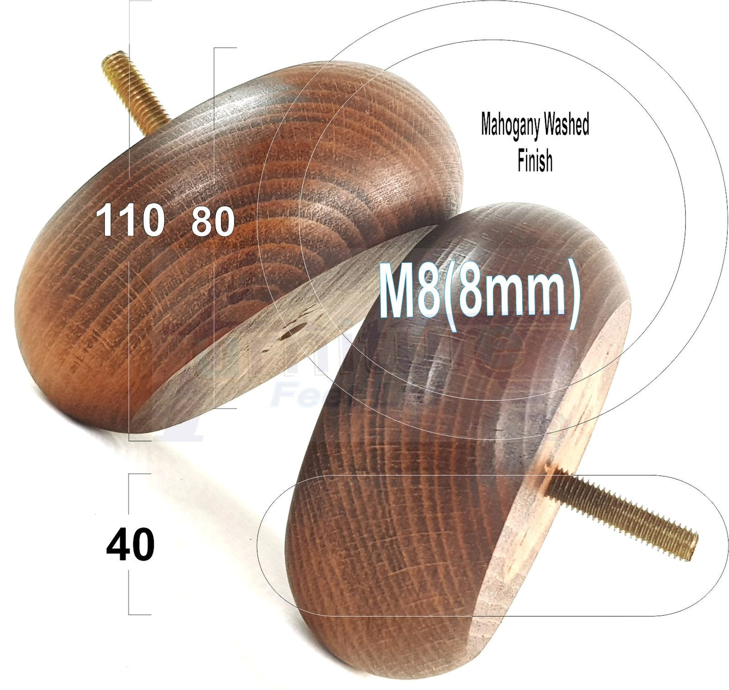 Set Of 4 Turned Wood Furniture Legs Chair Sofa Bed Replacement Bun Feet 40mm High