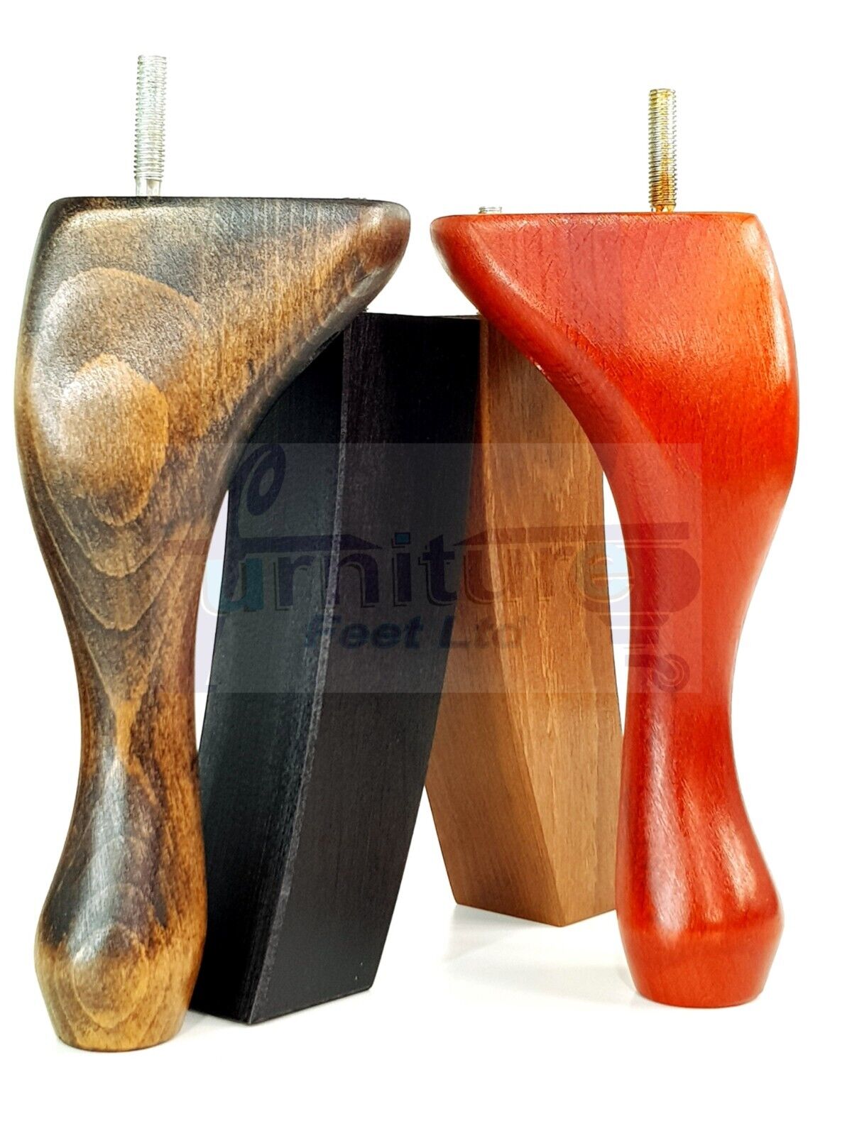 2x Vintage Queen Anne Replacement Furniture Legs & 2x Curved Back Feet 200mm High 8mm Thread