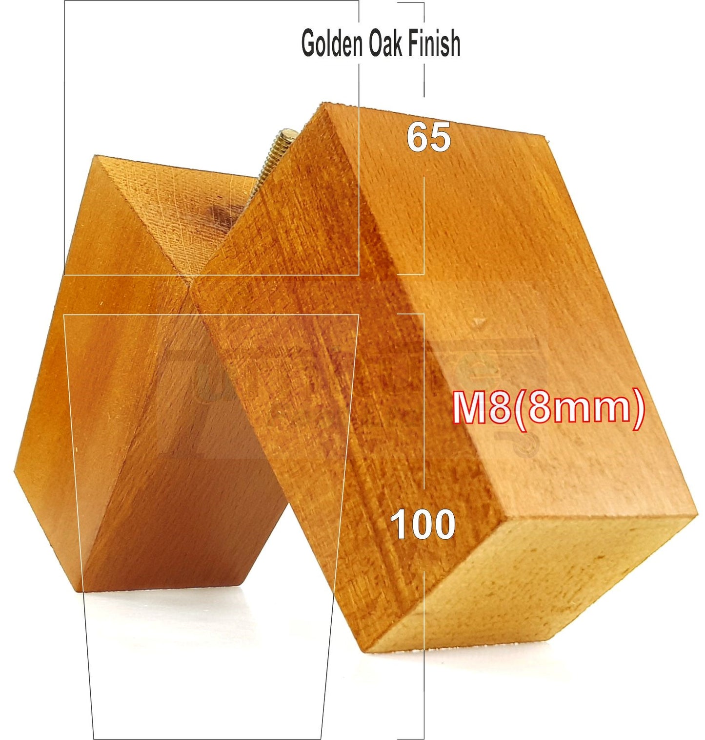 Solid Wood Furniture Feet Square Replacement Block Tapered Legs 100mm High M8 Set of 4 Sofa Chairs Stools Cabinets Beds