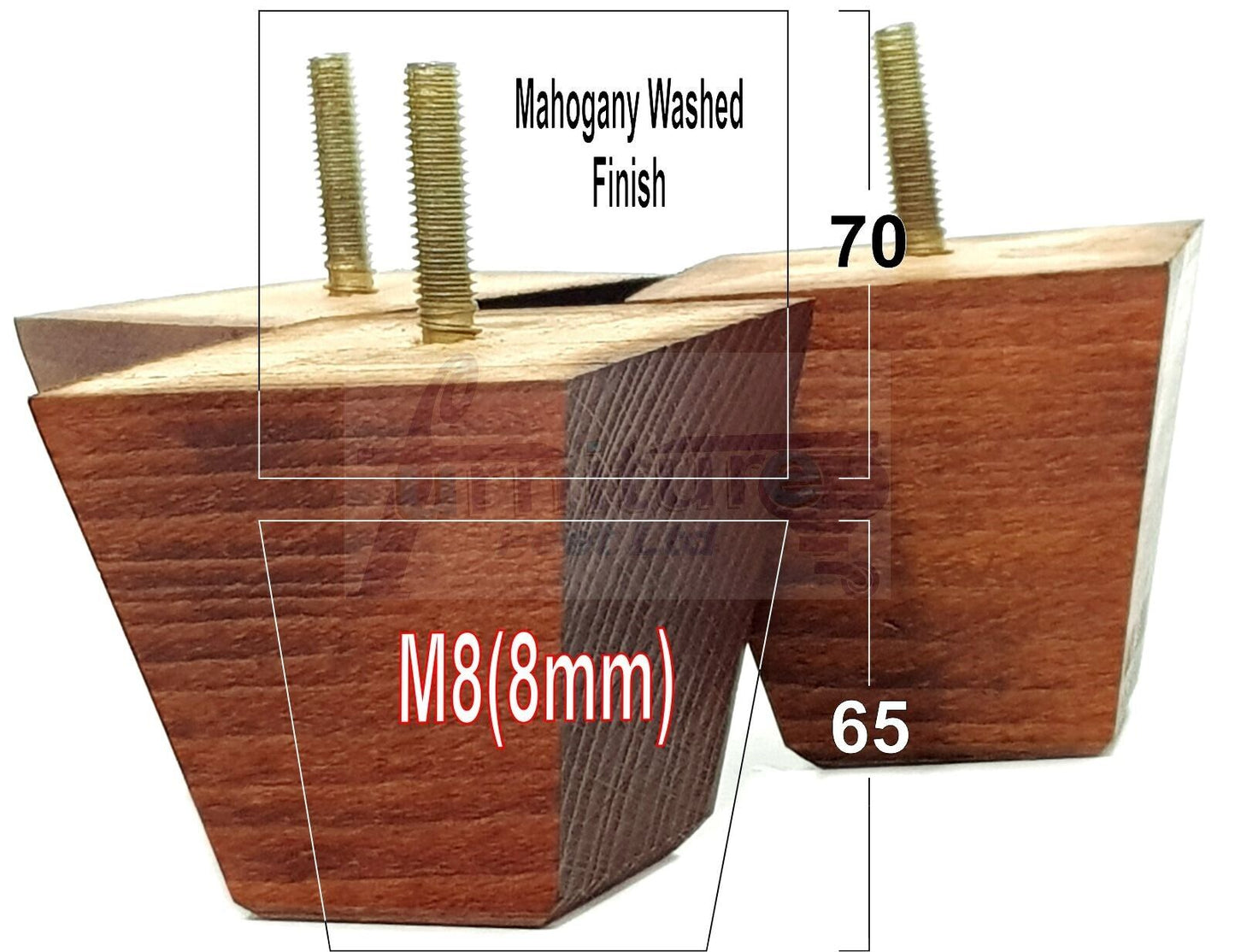 Set Of 4 Solid Wood Square Block Furniture Feet Replacement Legs 65mm High M8(8mm)