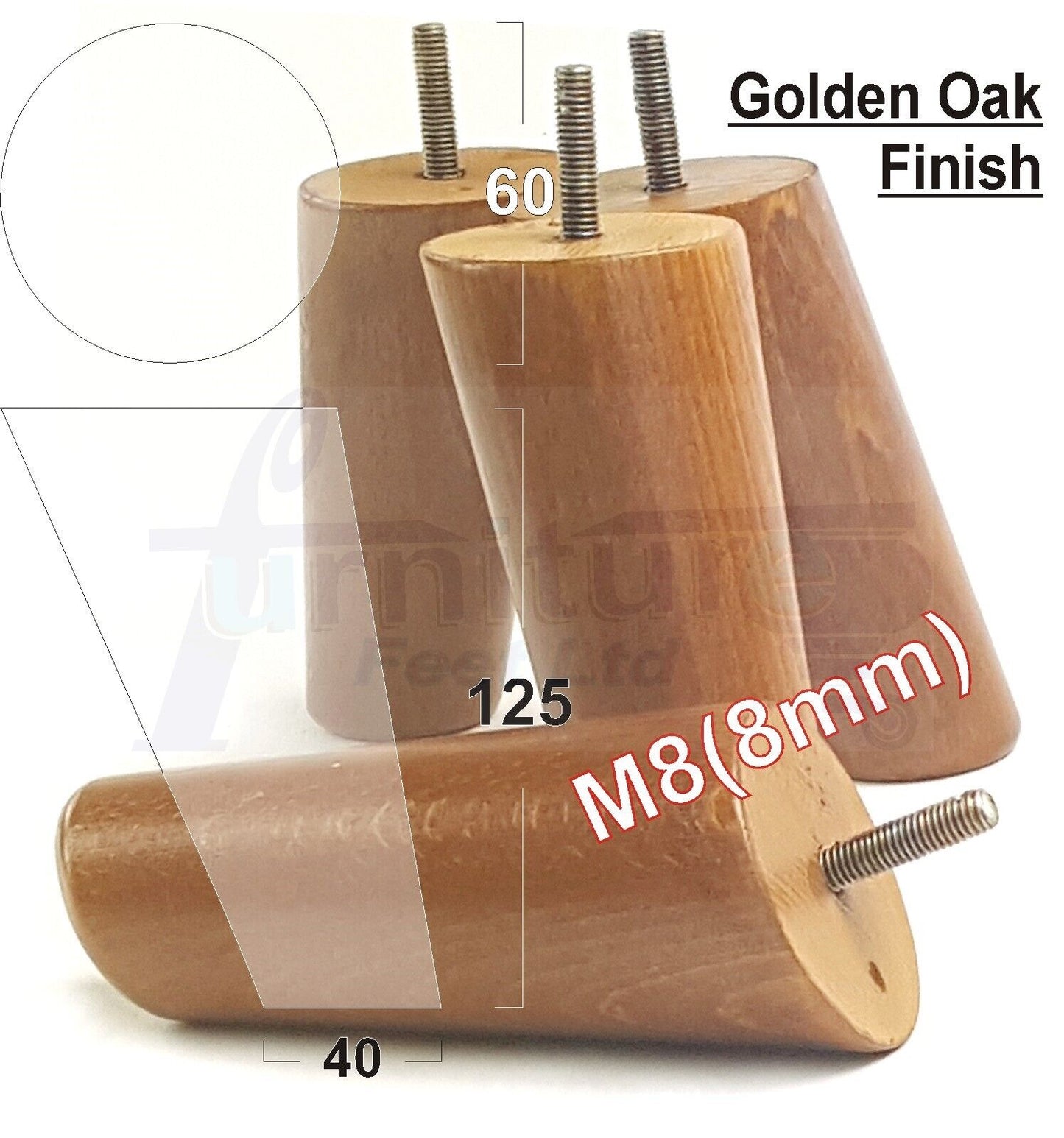 4 Solid Wood Turned Furniture Feet Replacement Mid Centry Angled Retro Legs 125mm High M8 Sofa Chairs Stools Cabinets Beds