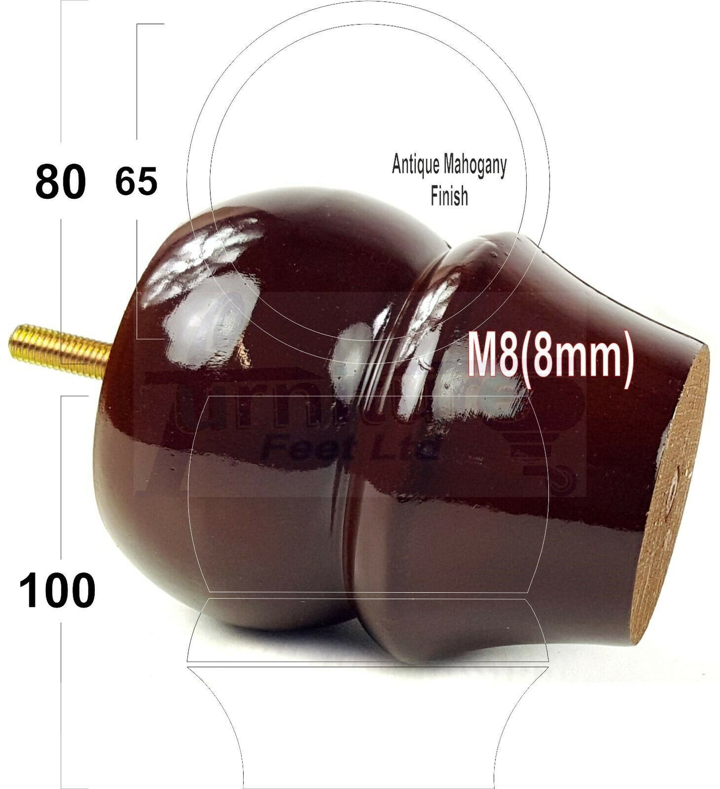 Set Of 4 Solid Wood Turned Furniture Legs Replacement Bun Feet 100mm High 8mm Thread