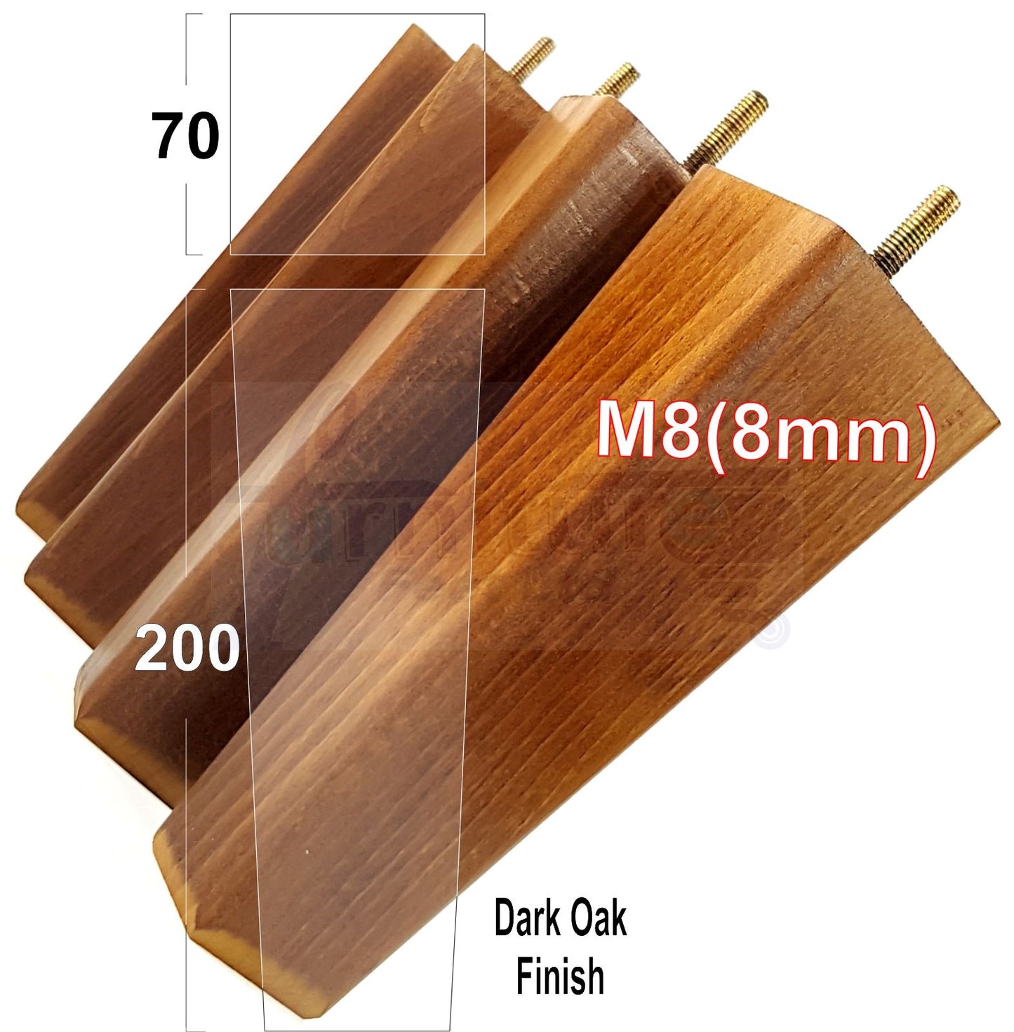 4x Wooden Furniture Legs 200mm High Replacement Square Tapered Feet 8mm
