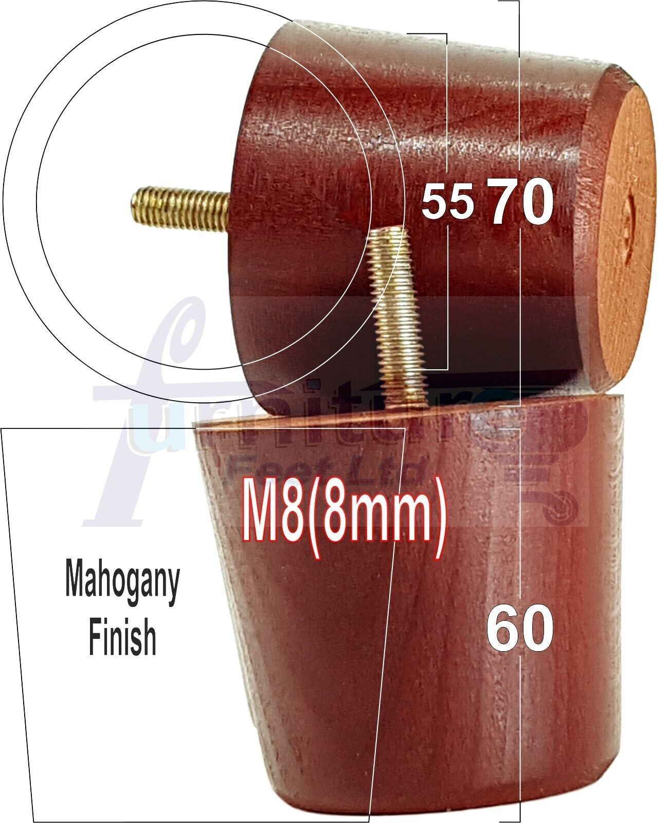 4 Replacement Bun Feet 60mm High Solid Wood Turned Furniture Legs M8 Multiple Colours Chairs Stools Sofa's Beds Settee & Cabinets 2.3 inches
