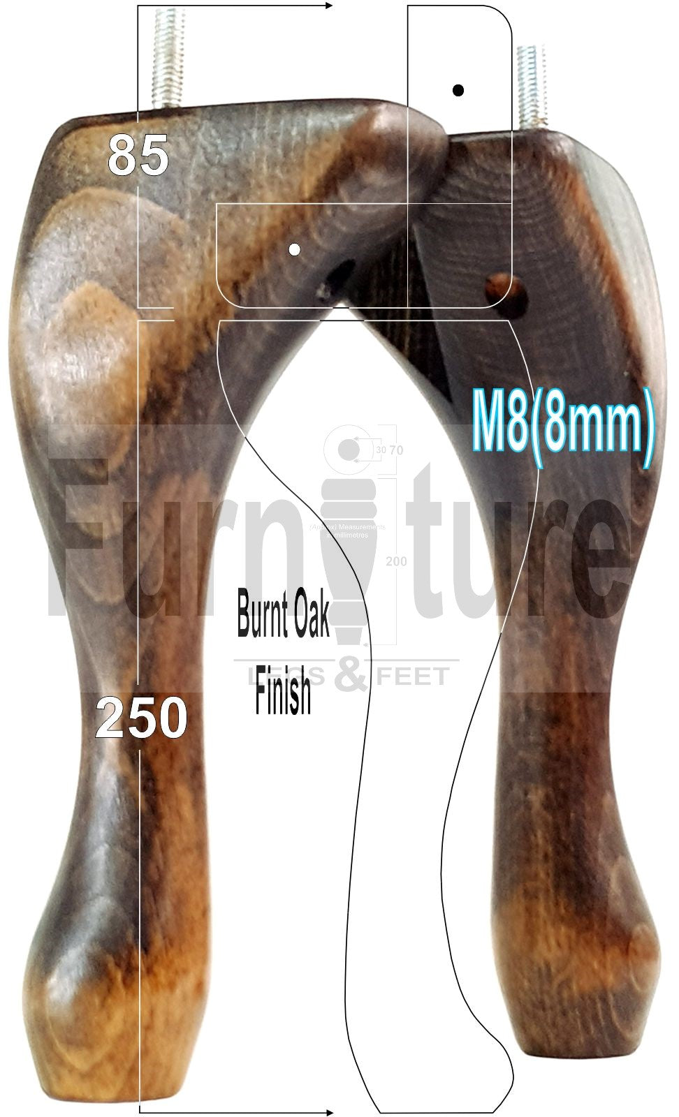 4 Replacement Traditional Queen Anne Furniture Leg 250mm High Sofa Chair Beds M8
