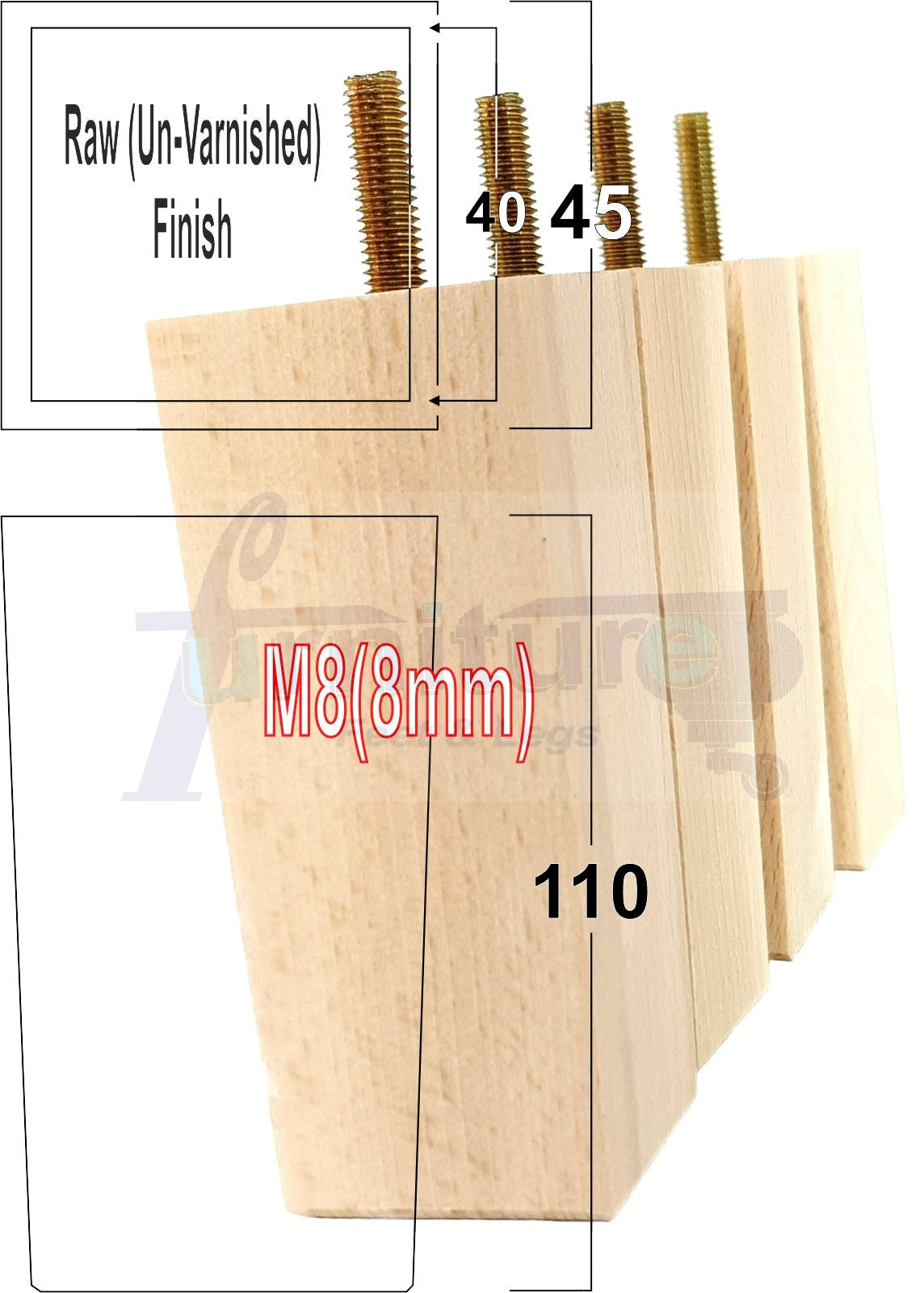 4 Wood Furniture Feet Replacement Legs 110mm High Chairs Stools Sofa Bed Settee & Cabinets M8