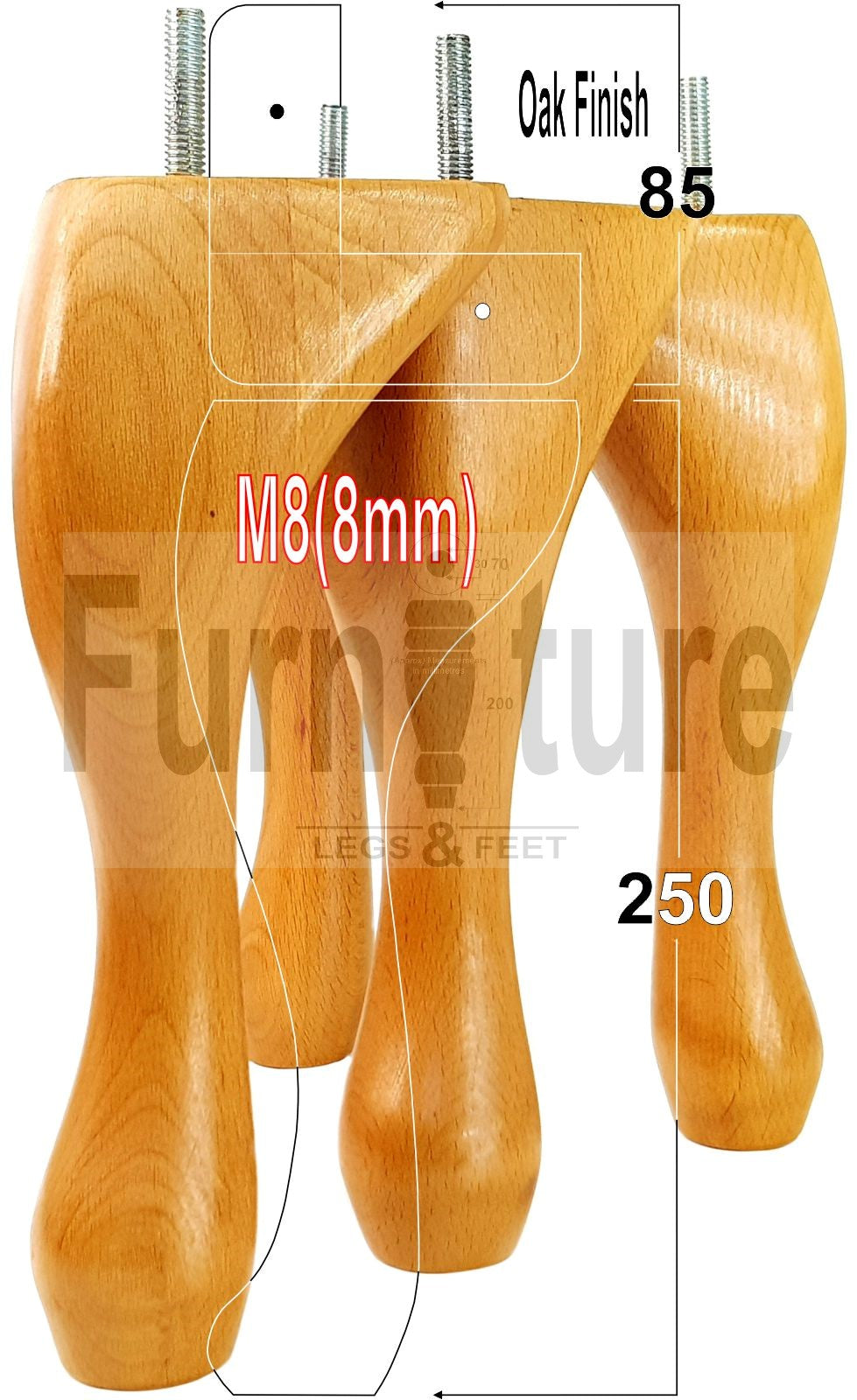 4 Replacement Traditional Queen Anne Furniture Leg 250mm High Sofa Chair Beds M8