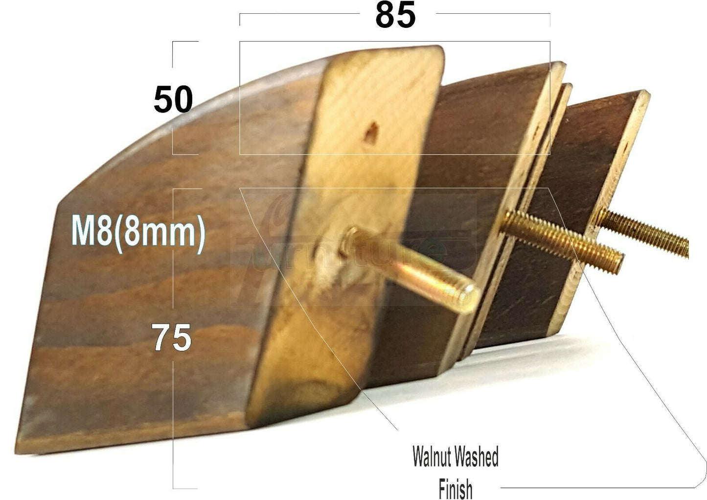 SET OF 4 WOODEN FURNITURE FEET 75mm HIGH REPLACEMENT SOFA LEGS 8mm Thread