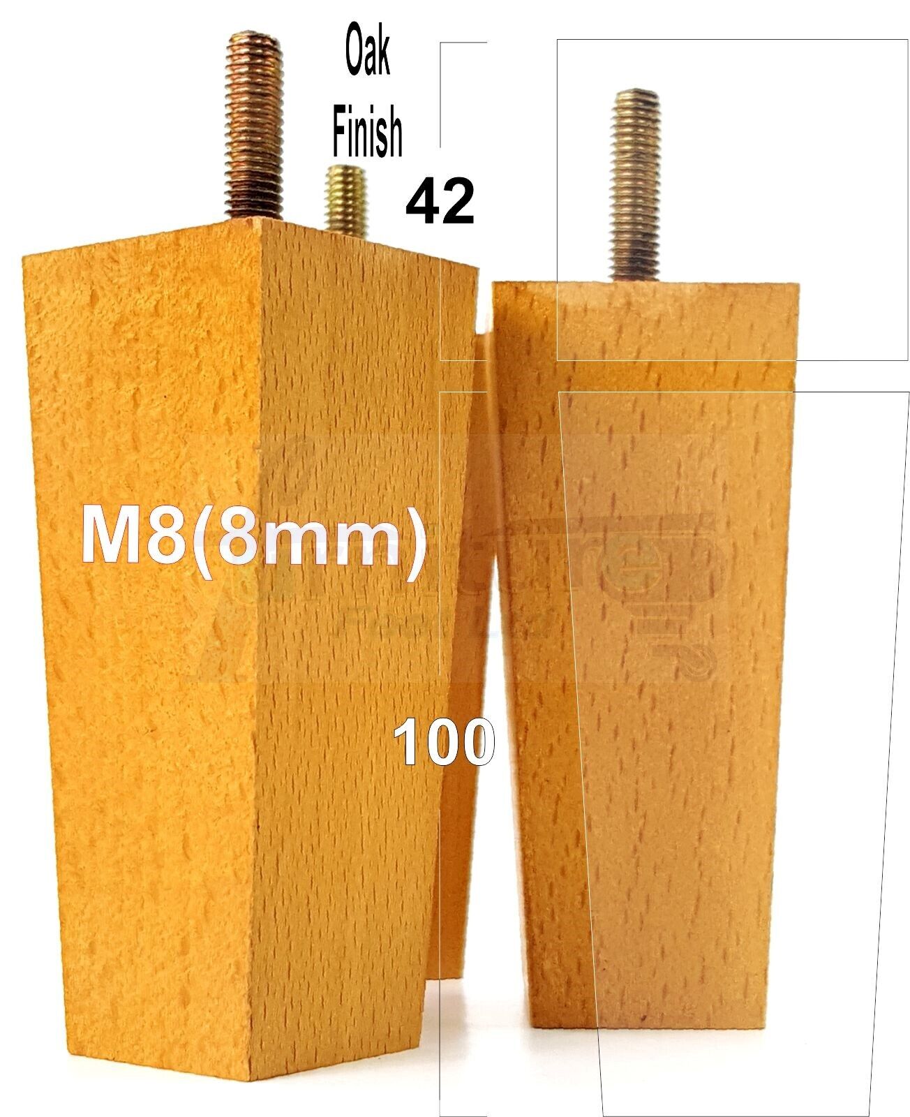 4x Solid Wood Block Furniture Legs Replacement Square Feet 100mm High M8(8mm)