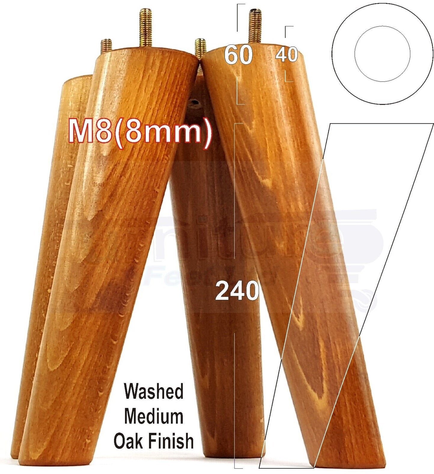 4x Wood Replacement Angled Furniture Chair Legs M8 Settee Sofa Feet 240mm High