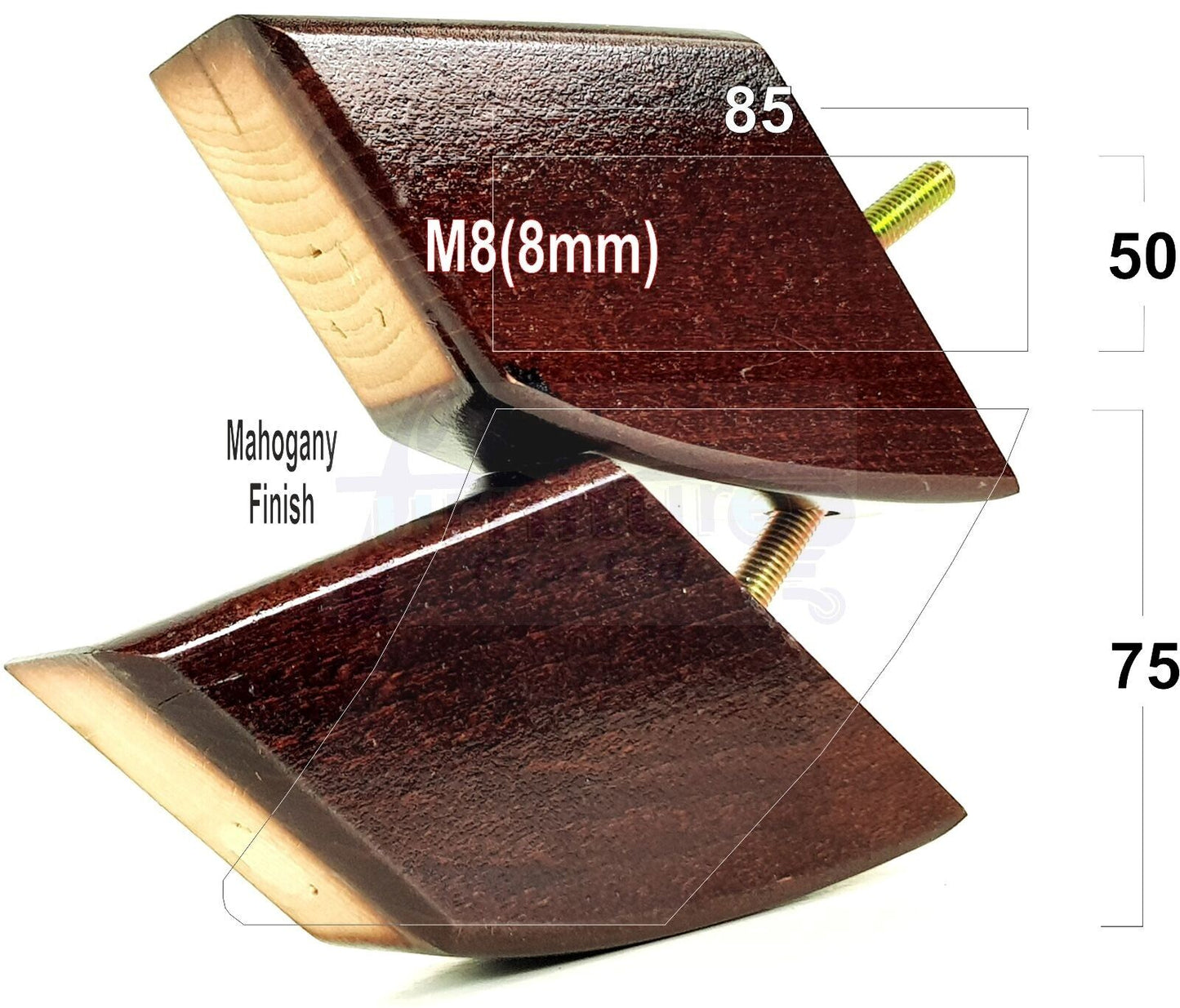 SET OF 4 WOODEN FURNITURE FEET 75mm HIGH REPLACEMENT SOFA LEGS 8mm Thread