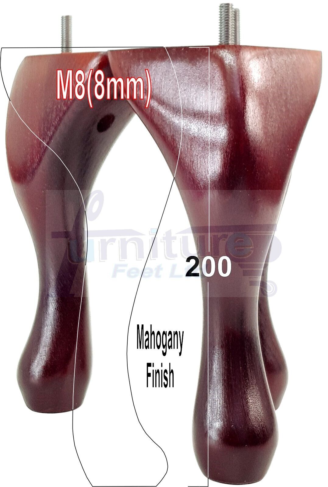 4 Solid Wood Furniture Feet 200mm High Vintage Queen Anne Replacement Legs M8 8 Inches