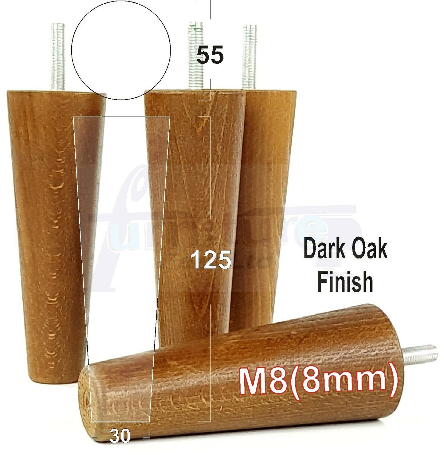4 Solid Retro Wood Replacement Turned Furniture Chair Legs M8 Settee Sofa Feet 125mm High