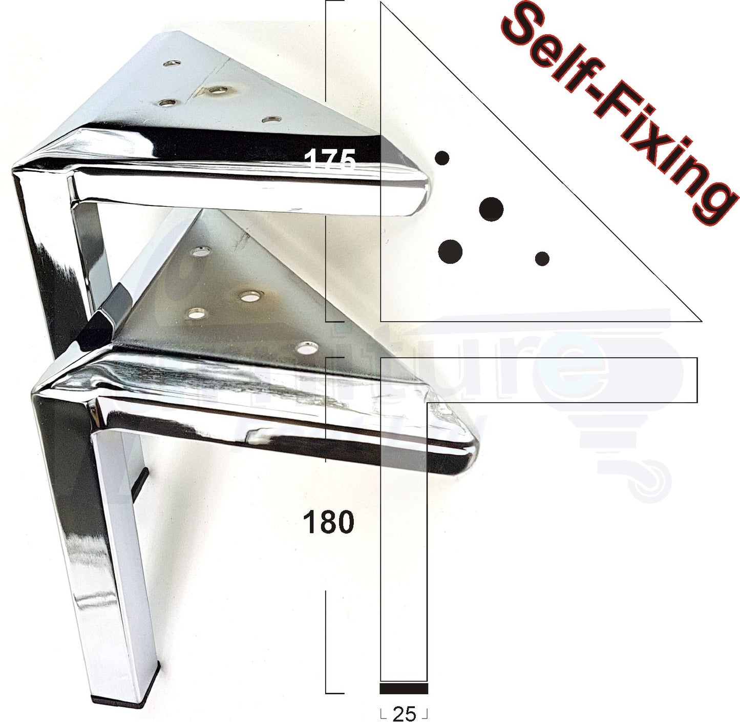 4 Metal Legs Chrome Corner Feet 180mm High Easily Fix With Screws