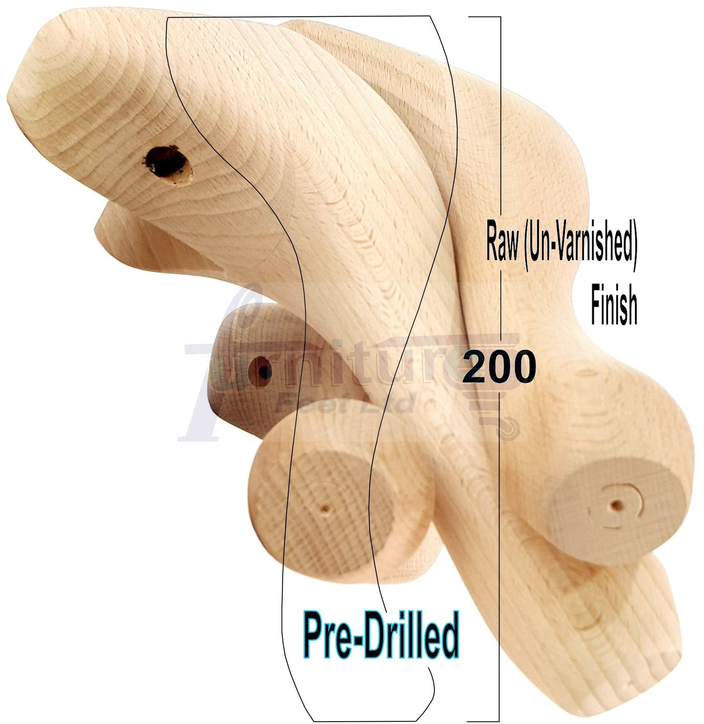 4 Wooden Traditional Queen Anne Furniture Legs 200mm Sofa Chair Beds (Self-Fix)