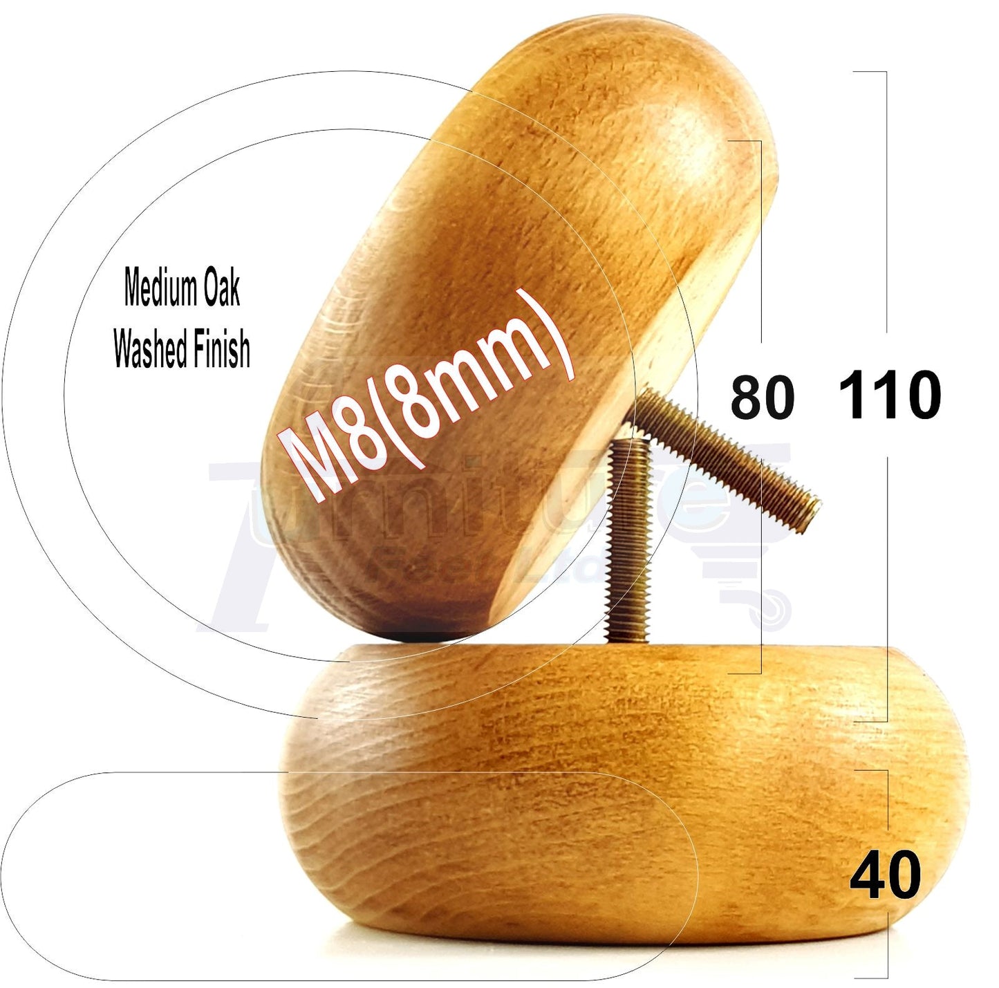 Set Of 4 Turned Wood Furniture Legs Chair Sofa Bed Replacement Bun Feet 40mm High